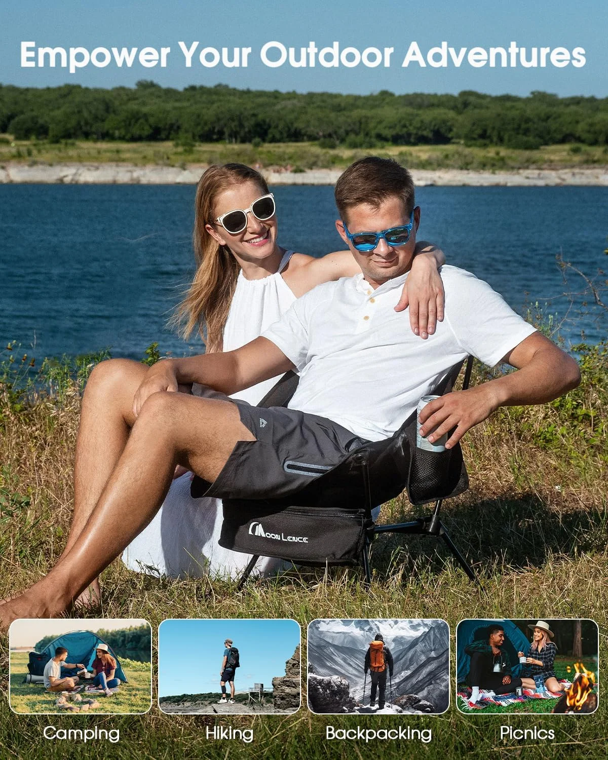 MOON LENCE Camping Chairs 2 Pack, Compact Backpacking Chairs, Portable Folding Chairs with Side Pockets Lightweight Heavy Duty for Camping Backpacking Hiking
