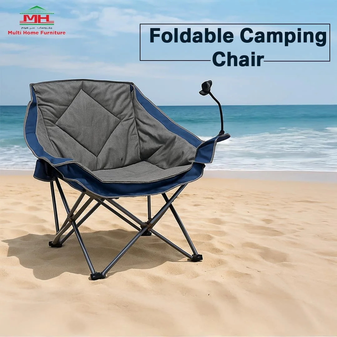 Multi Home Furniture Grey Camping Chair – Foldable Chair with Cup Holder, Mobile Holder & Side Pocket | Portable Chair, Outdoor Chair, Beach Chair Foldable for Picnic, Balcony & Camping Essentials