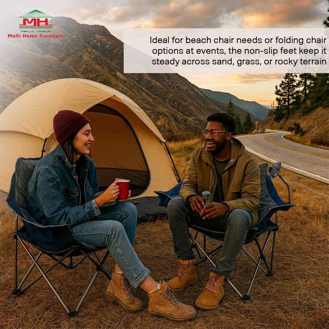 Multi Home Furniture Grey Camping Chair – Foldable Chair with Cup Holder, Mobile Holder & Side Pocket | Portable Chair, Outdoor Chair, Beach Chair Foldable for Picnic, Balcony & Camping Essentials