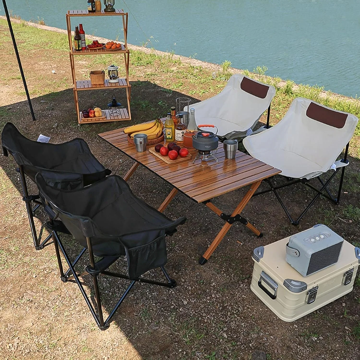 صندلی تاشو ساحلی قابل حمل MIOTEQ، صندلی کمپینگ چند منظوره برای بزرگسالان، صندلی چهارگوش سبک وزن برای پاسیو، چمن، مسافرت در فضای باز، پیک نیک، پیاده روی به همراه کیف حمل