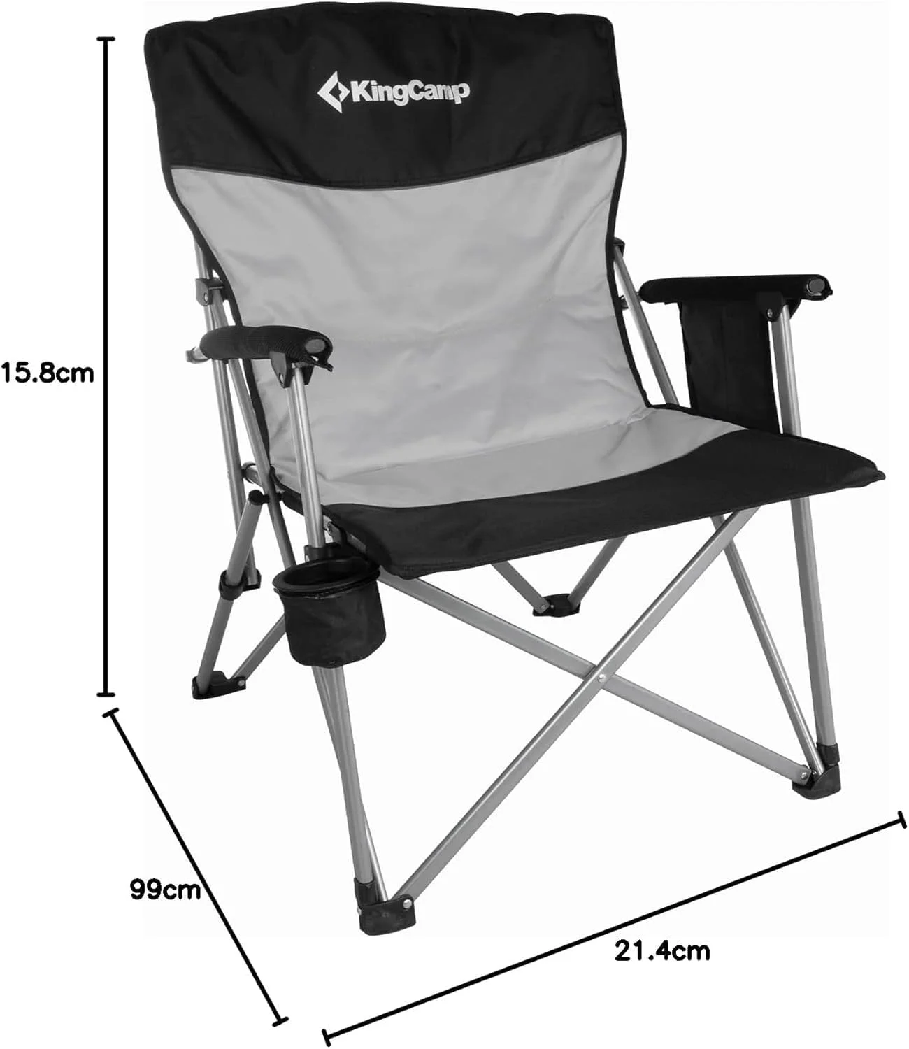 صندلی تاشو کمپینگ کینگ کمپ، صندلی چمن قابل حمل و سنگین وزن بزرگسالان با پشتی شیب دار راحت، جا لیوانی توری و کیف حمل برای کمپینگ/مسافرت/ماهیگیری