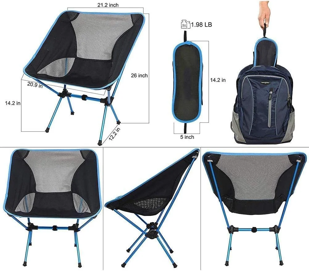 صندلی تاشو فوق سبک کمپینگ GZ18، چهارپایه چمنی قابل حمل و جمع و جور برای سفر ساحلی، پیاده روی، پیک نیک، جشنواره و تمام فعالیت های فضای باز (مشکی)