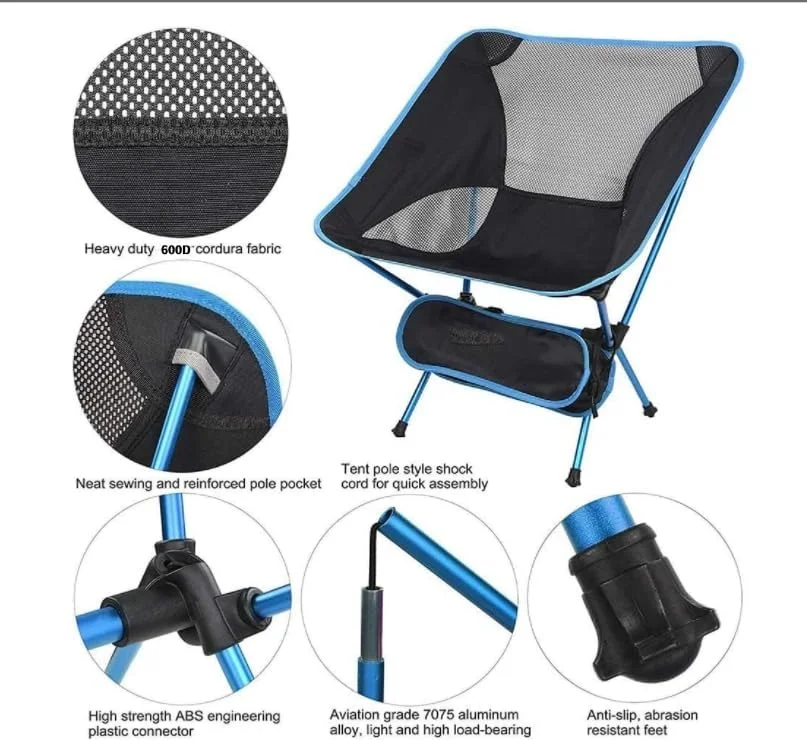 صندلی تاشو فوق سبک کمپینگ GZ18، چهارپایه چمنی قابل حمل و جمع و جور برای سفر ساحلی، پیاده روی، پیک نیک، جشنواره و تمام فعالیت های فضای باز (مشکی)