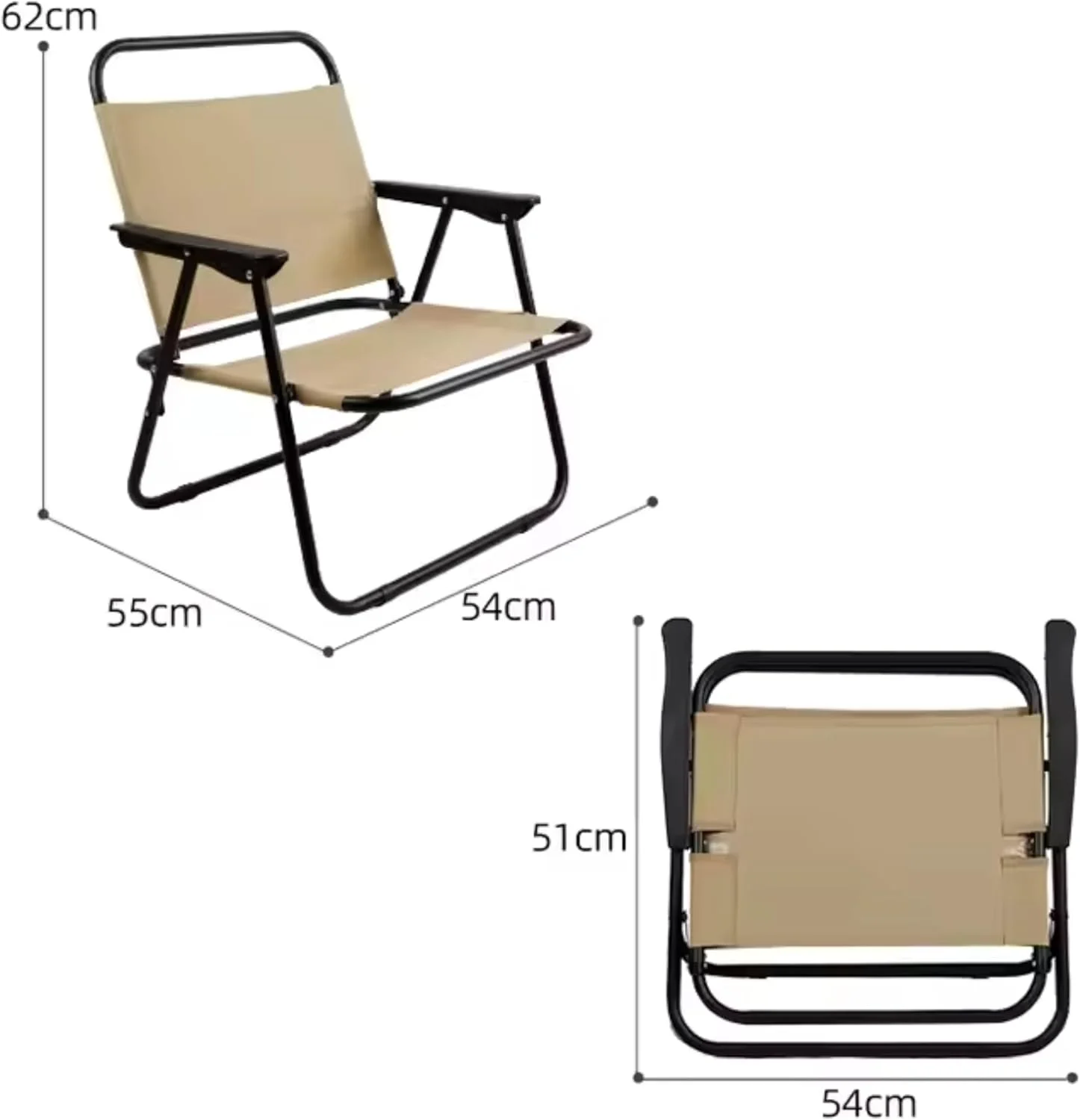 صندلی تاشو سنگین ECVV® با دسته | فریم فولادی مستحکم، طراحی سبک و جمع و جور، پارچه آکسفورد بادوام، صندلی کمپینگ در فضای باز برای ساحل، پیک نیک، ماهیگیری، باغ و پاسیو | بژ