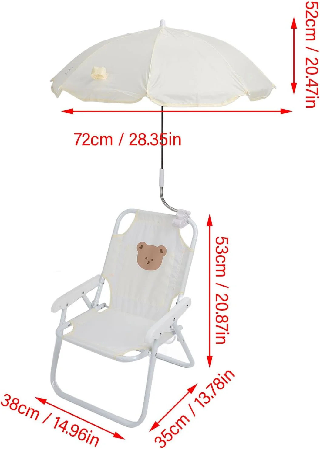 صندلی ساحلی کودکانه گرنی با چتر، صندلی تاشو کوله پشتی کودکانه با گیره روی چتر ساحلی، صندلی کمپینگ کودکانه قابل حمل با طرح کارتونی حیوانات بامزه برای فعالیت های خارج از منزل (خرس)