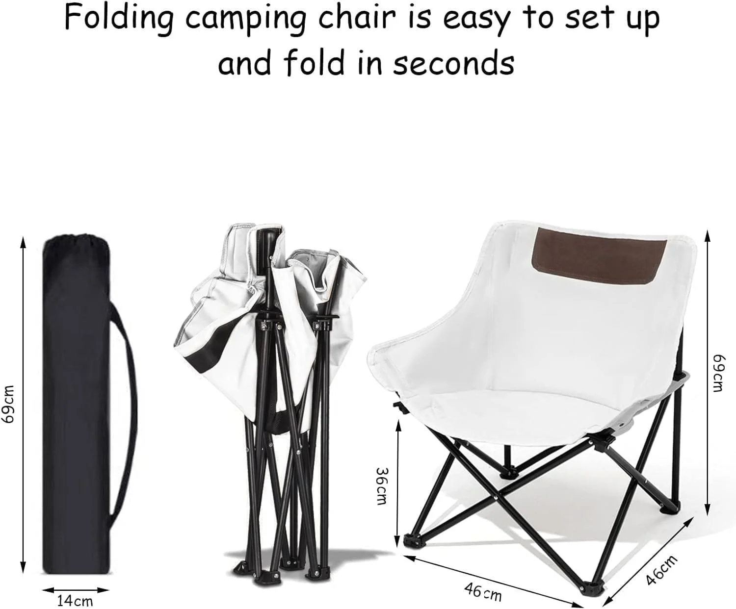 صندلی تاشو کمپینگ، صندلی پشتی دار قابل حمل برای ماهیگیری، پیاده روی، پیک نیک، کمپینگ، ساحل، چمن، کنسرت، صندلی کمپینگ فوق سبک و جمع و جور با کیف حمل (مشکی)