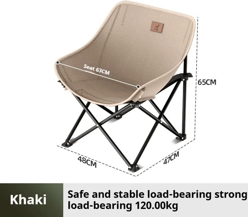 صندلی تاشو کمپینگ برای بزرگسالان، صندلی ساحلی مقاوم، صندلی آفتاب‌گیر سبک و قابل حمل برای فضای باز، صندلی ماه با حداکثر ظرفیت بار برای مسافرت، پیاده‌روی، باربیکیو، ماهیگیری