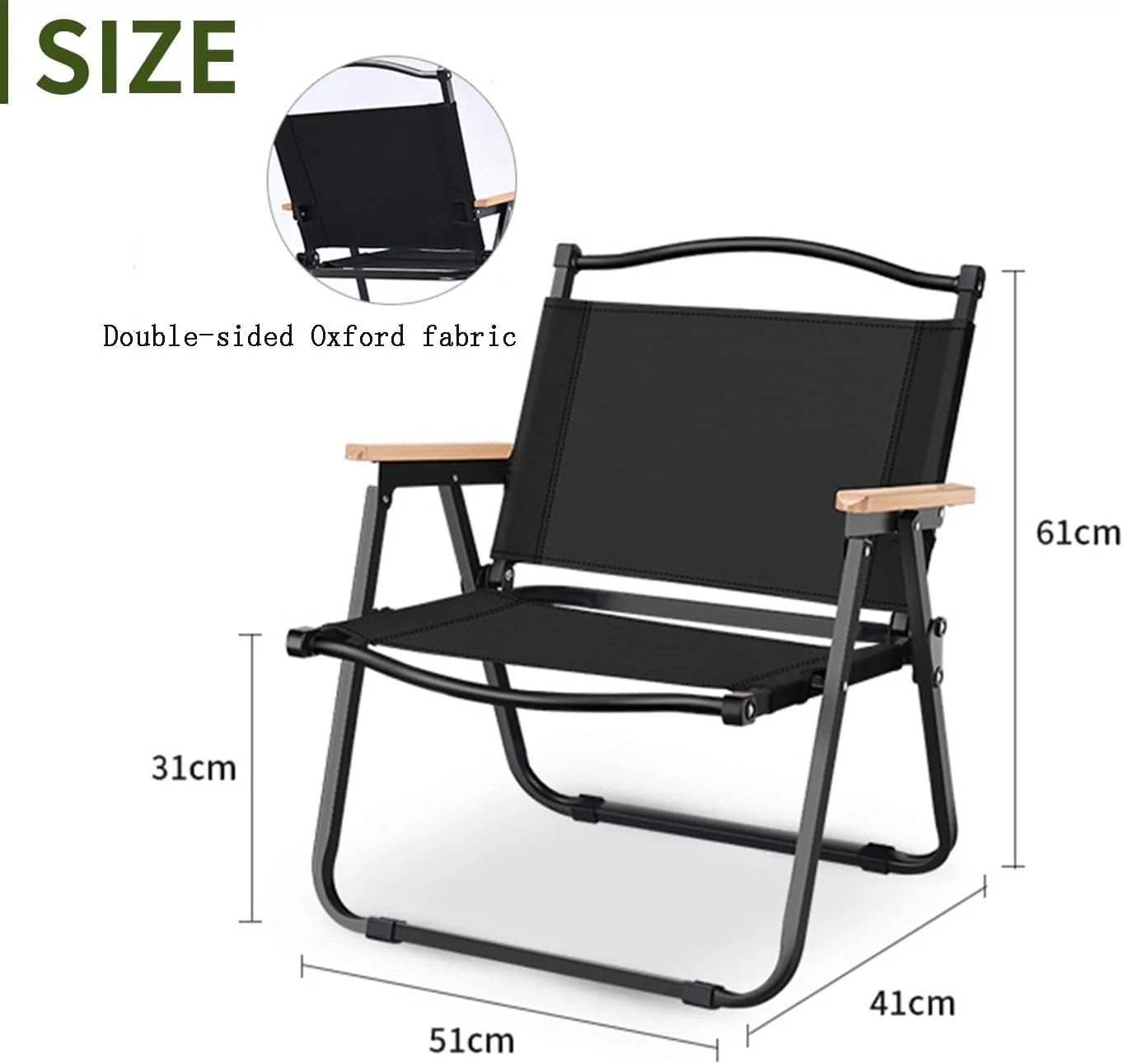 صندلی کمپینگ FALAHOM، صندلی تاشو عریض قابل حمل در فضای باز، صندلی ساحلی فوق سبک با دسته چوبی برای پیک نیک، چمن، اوقات فراغت، پارک، مسافرت، پیاده روی، ماهیگیری، صندلی های تاشو تحمل وزن تا 150 کیلوگرم (مشکی)
