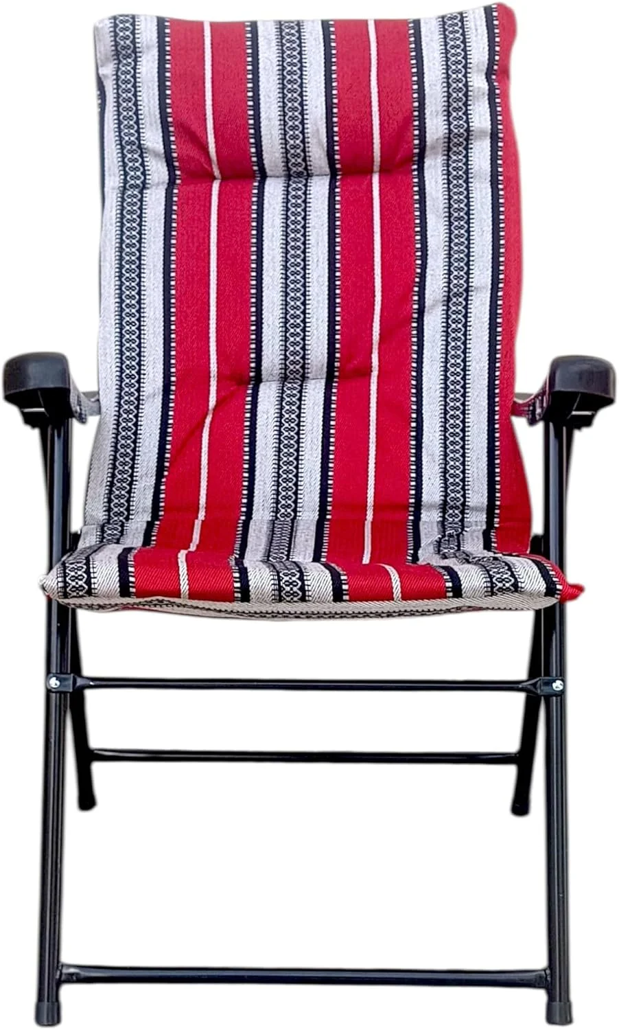 صندلی تاشو کمپینگ GO2CAMPS با طراحی سادو و کوسن دار | صندلی فضای باز قابل حمل و مقاوم با دسته، فریم فولادی بادوام و پشتی راحت - کمپینگ، پیک نیک، باربیکیو، کویر، ساحل و مسافرت