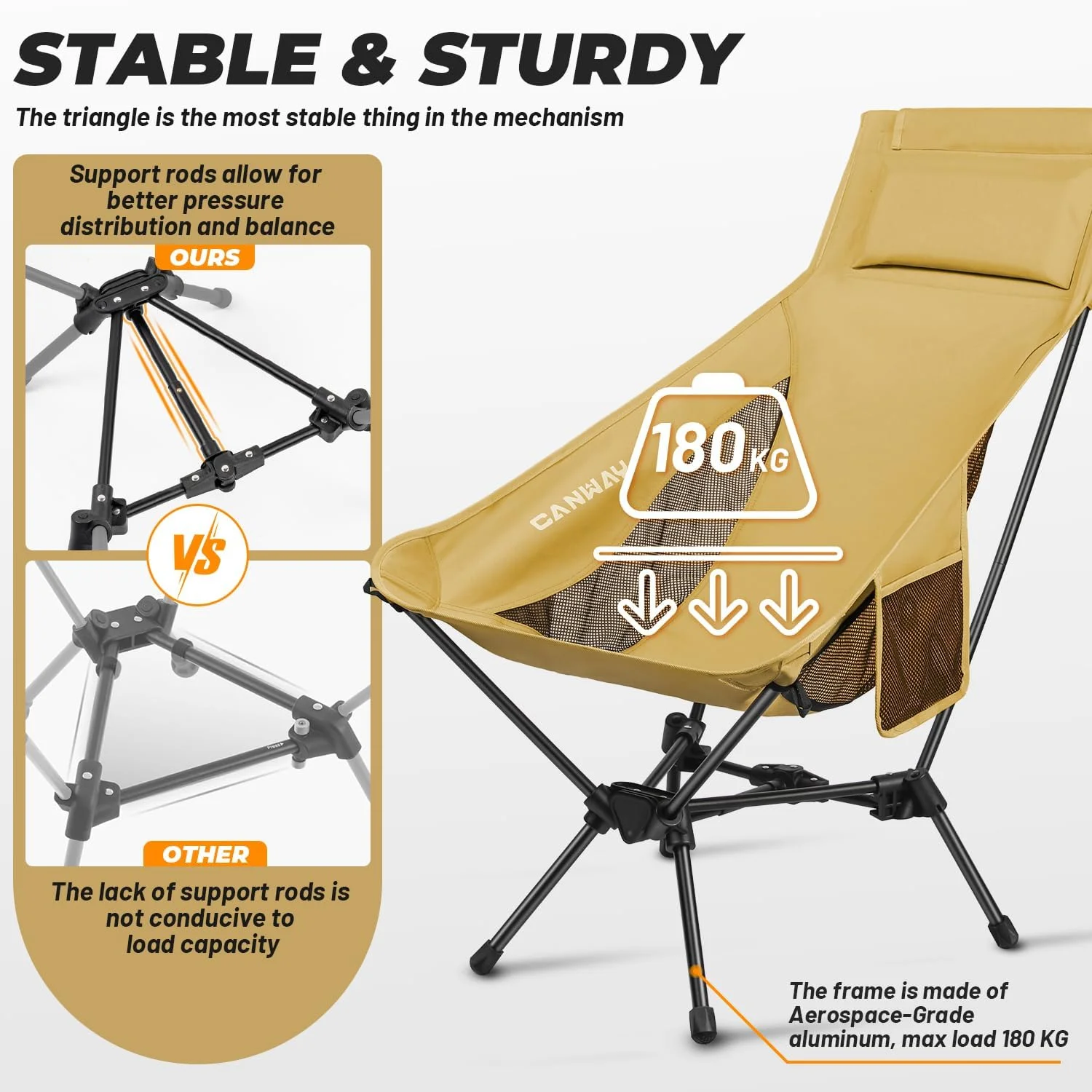 صندلی کمپینگ CANWAY - صندلی تاشو پشتی بلند با تکیه گاه سر برای بزرگسالان، صندلی کمپینگ سبک وزن برای فضای باز، پیاده روی، مسافرت، پیک نیک، کنسرت های چمن صندلی کمپینگ CANWAY - صندلی تاشو پشتی بلند با تکیه گاه سر برای بزرگسالان، صندلی کمپینگ سبک وزن برای فضای باز، پیاده روی، مسافرت، پیک نیک، کنسرت های چمن