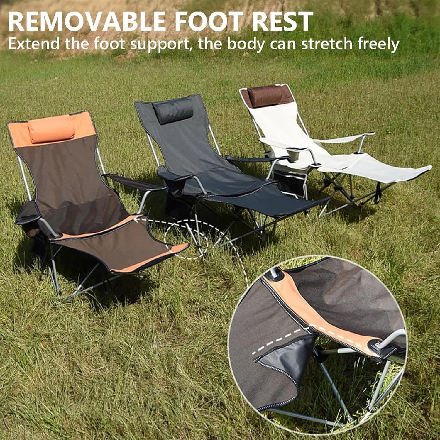 صندلی تاشو کمپینگ قابل حمل Beauenty، صندلی ساحلی، دو منظوره نشسته و درازکش، دارای جای لیوان، جیب توری، صندلی تاشو ساحلی صندلی ماهیگیری (سفید)