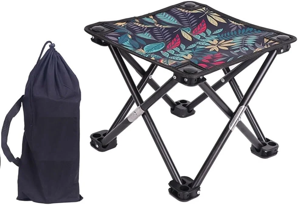 Benting Camping Stool, Folding Samll Chair Portable Camp Stool for Camping Fishing Hiking Gardening and Beach, Camping Seat with Carry Bag (Blue Leaf)