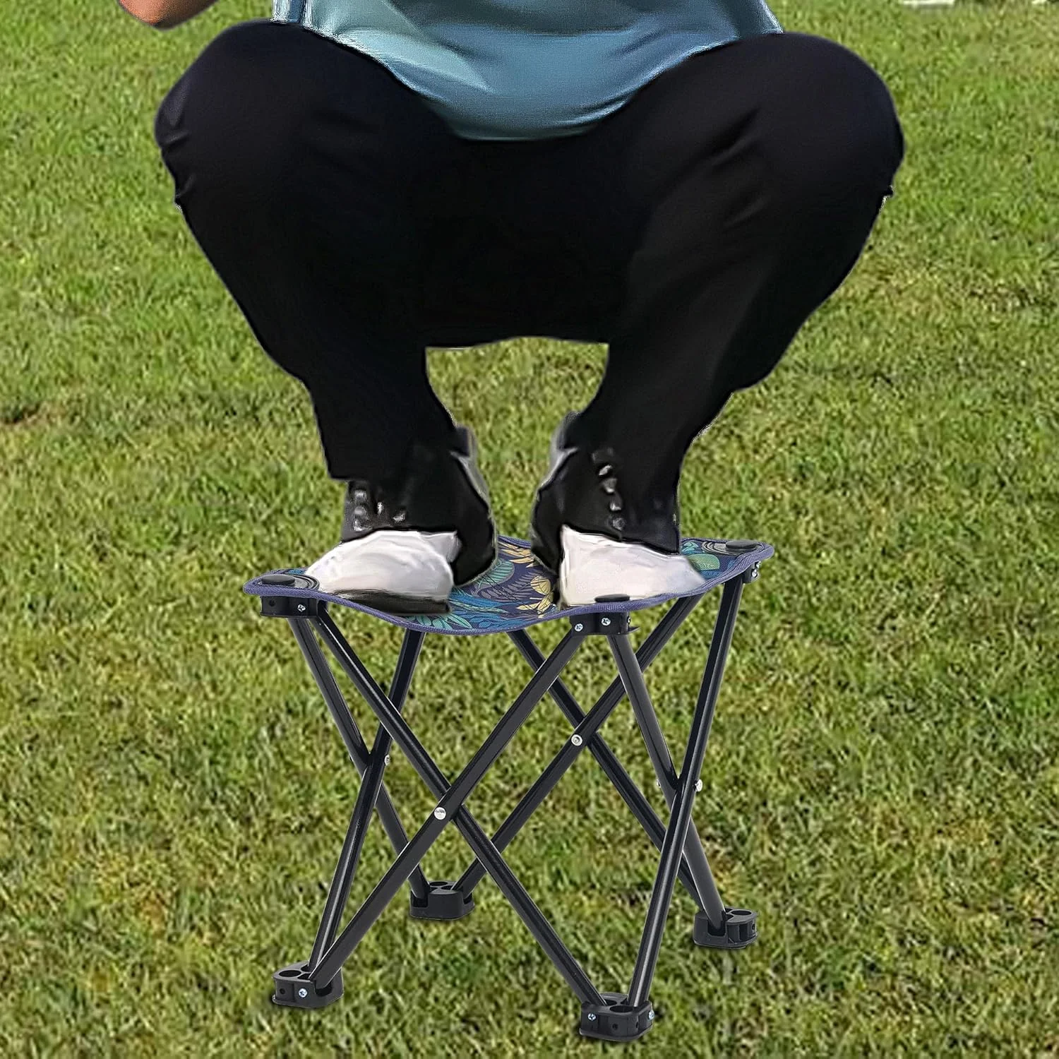 Benting Camping Stool, Folding Samll Chair Portable Camp Stool for Camping Fishing Hiking Gardening and Beach, Camping Seat with Carry Bag (Blue Leaf)