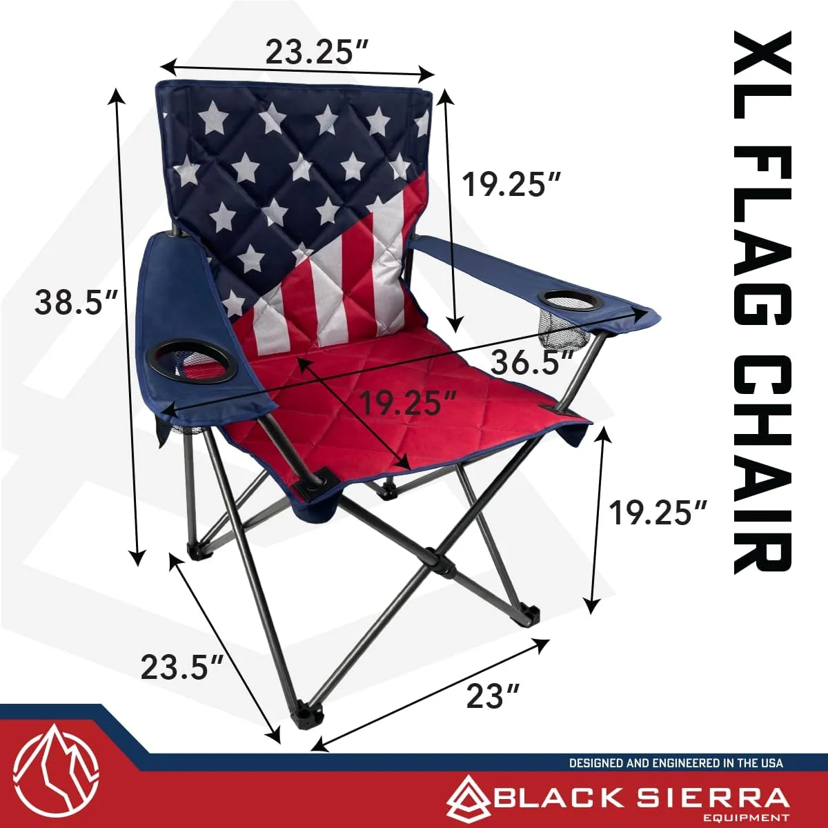 صندلی تاشو کمپینگ طرح پرچم آمریکا Black Sierra XL - صندلی بزرگ و تاشو مناسب فضای باز با روکش نرم، دارای دو جا لیوانی، فریم مقاوم با تحمل وزن 136 کیلوگرم - ایده آل برای روز استقلال، ساحل، مسافرت، پاسیو صندلی تاشو کمپینگ طرح پرچم آمریکا Black Sierra XL - صندلی بزرگ و تاشو مناسب فضای باز با روکش نرم، دارای دو جا لیوانی، فریم مقاوم با تحمل وزن 136 کیلوگرم - ایده آل برای روز استقلال، ساحل، مسافرت، پاسیو
