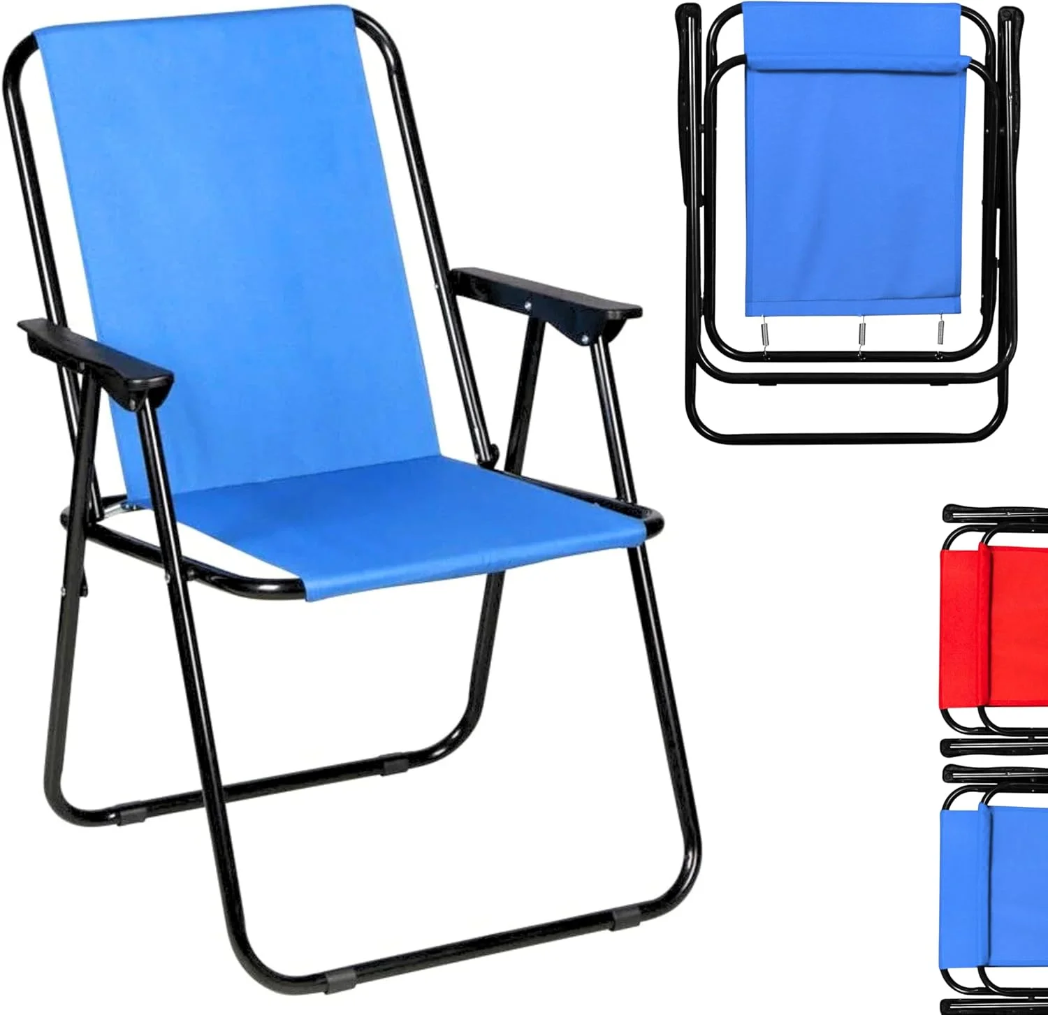 ECVV® Folding Camping Chair With Armrests, Lightweight Portable 100kg Polyester Iron Camping Chair Foldable Beach Chair | Random Color