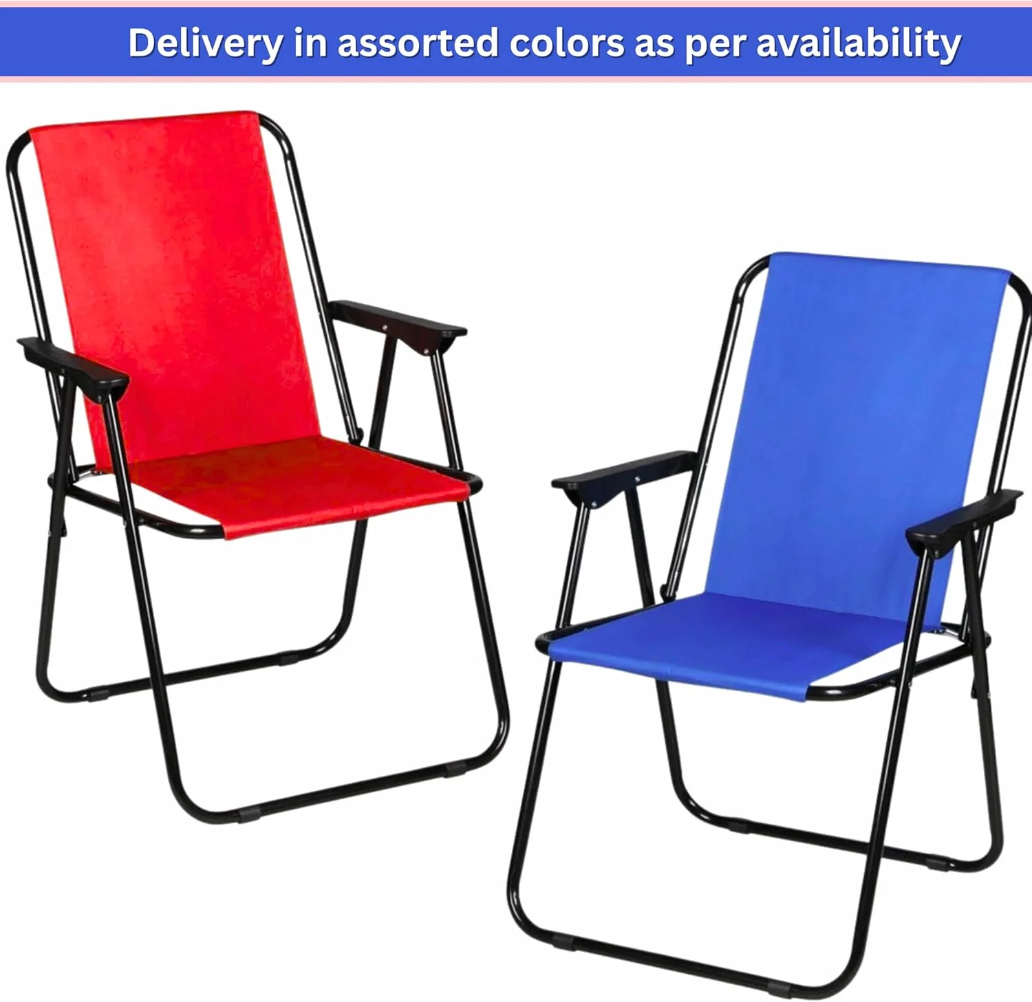 ECVV® Folding Camping Chair With Armrests, Lightweight Portable 100kg Polyester Iron Camping Chair Foldable Beach Chair | Random Color
