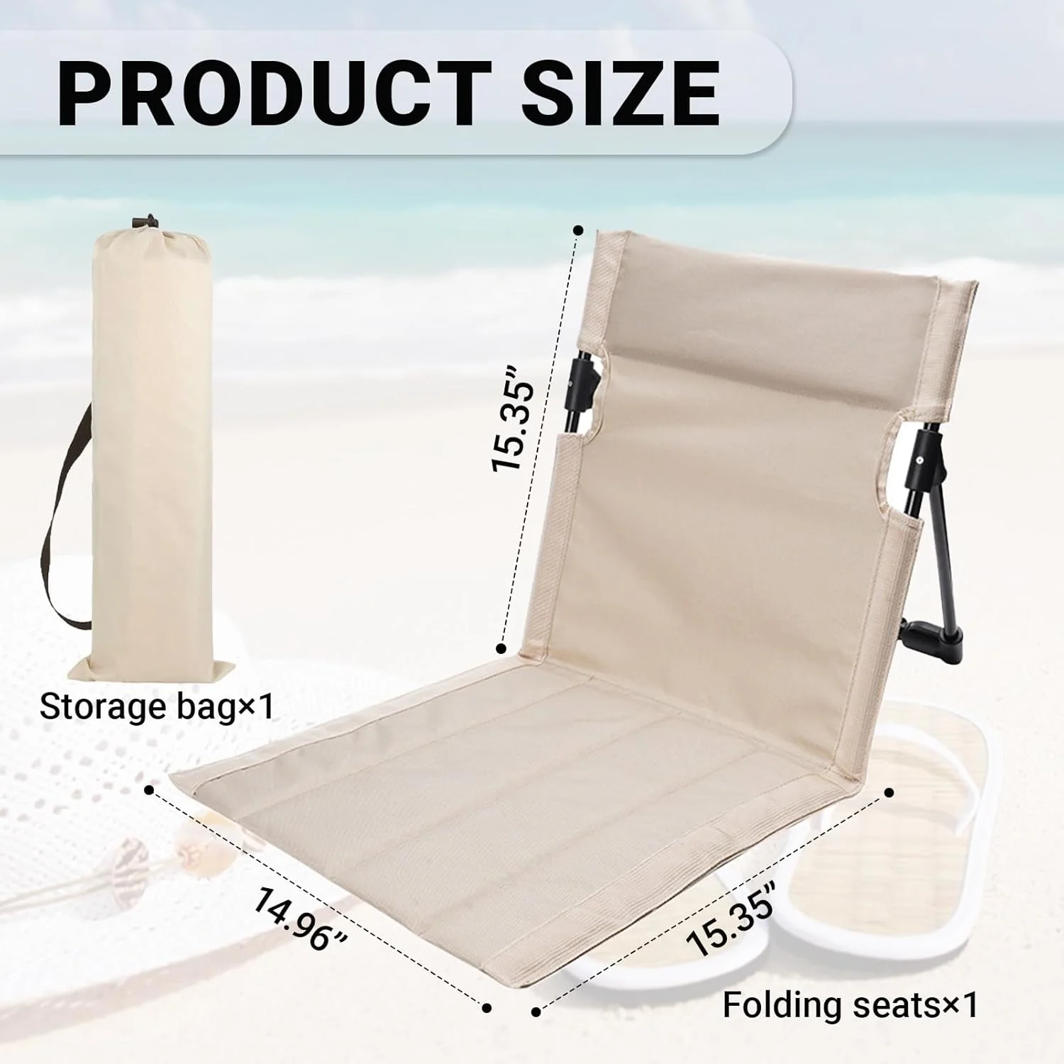 صندلی ساحلی پشتی دار AUCCNT، صندلی استراحت تاشو قابل حمل برای بزرگسالان، صندلی تاشو سبک وزن مناسب برای ساحل، استخر، آفتاب گرفتن، کمپینگ و سفرهای جاده ای (سفید مایل به کرم)