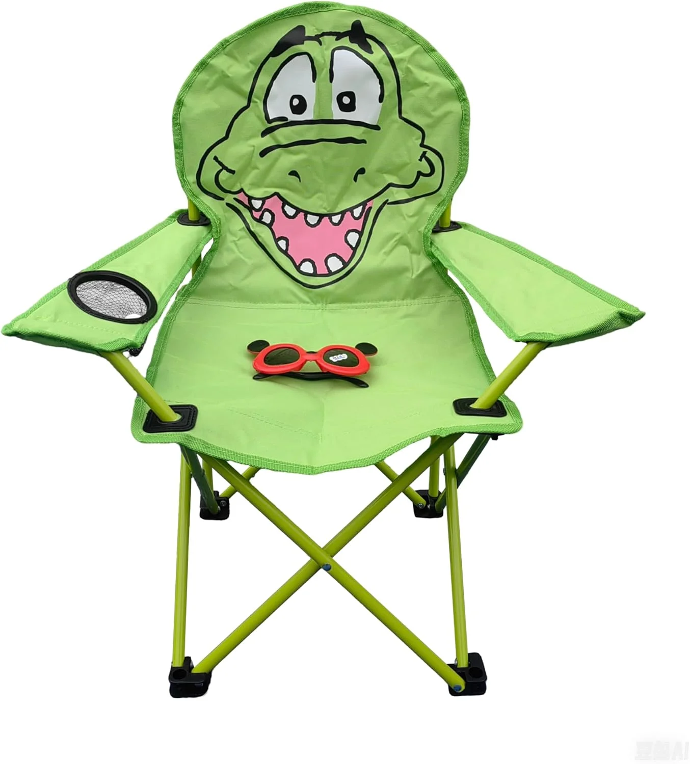 aoliiHou Children 3-10 years old camping folding chair, children's beach chair with cup holder, Children's lawn chair with tote bag, portable travel chair with weight of 60 kg Cute crocodile