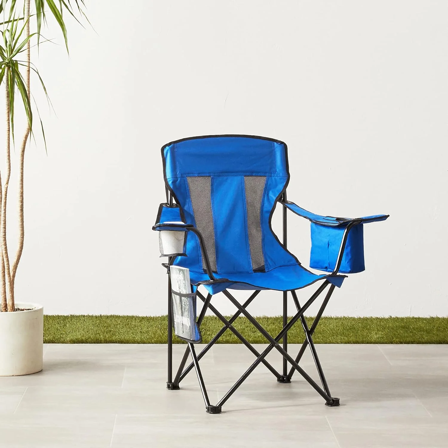 Amazon Basics Mesh Folding Outdoor Camping Chair With Bag - 34 x 20 x 36 Inches, Blue