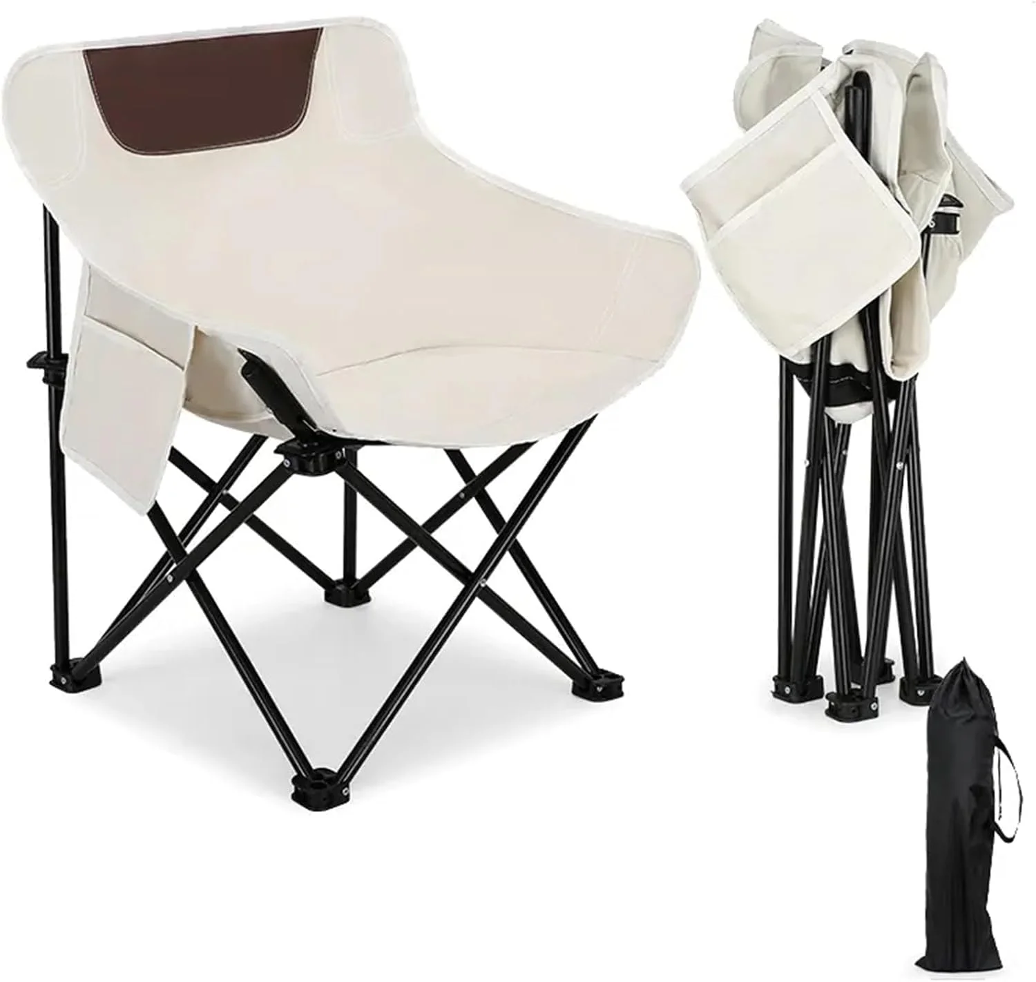 Aokraty Folding Moon Chair, Portable Lightweight Camping Chair with Side Pocket, Foldable Backpacking Chair Ultra Durable for Outdoor Hiking Beach Travel with Carrying Bag, Supports up to 260LBS