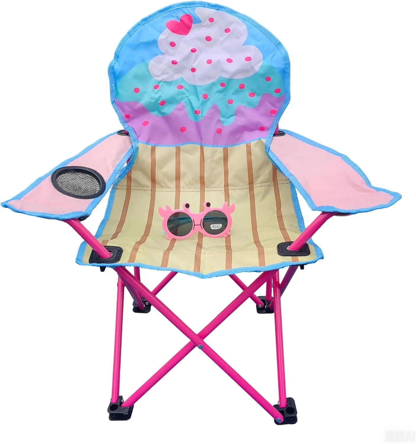 aoliiHou Children's Camping Folding Chair with Cup Holder, Beach & Lawn Chair, Portable Travel Chair, 60kg Capacity, Cartoon Pattern, Stainless Steel Frame, Outdoor, Kids