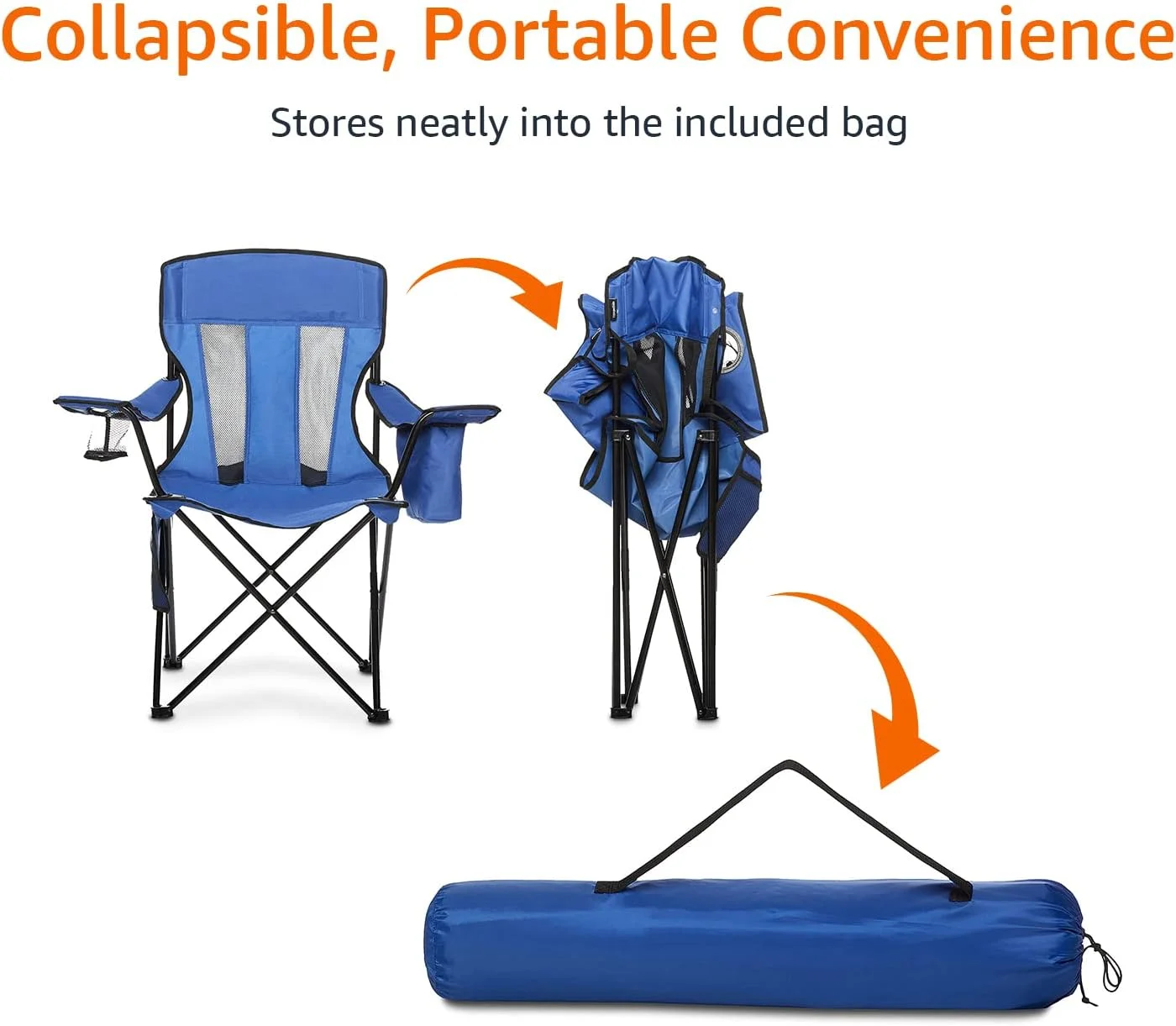 Amazon Basics Mesh Folding Outdoor Camping Chair With Bag - 34 x 20 x 36 Inches, Blue