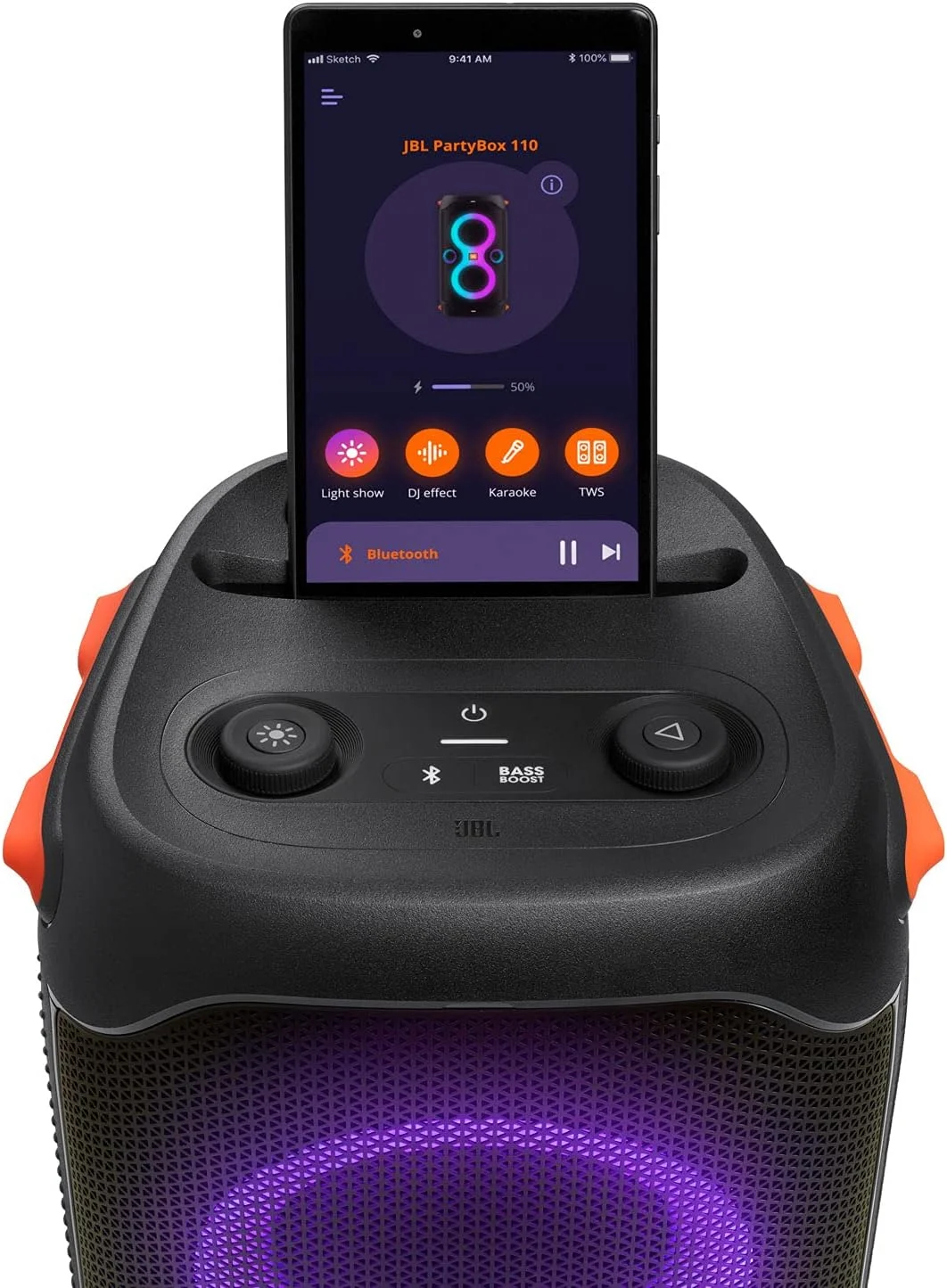 اسپیکر بلوتوثی قابل حمل JBL Partybox 110 به همراه میکروفون بی سیم PBM100 اسپیکر بلوتوثی قابل حمل JBL Partybox 110 به همراه میکروفون بی سیم PBM100