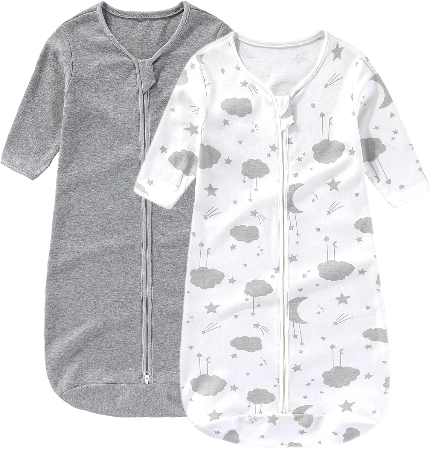 ZONEY 2 Pack Baby Swaddle Sack with Arms Up & Sleeves, Mitten Cuffs, 2-Way Zipper, Sleep Sacks Blanket for Newborns, Toddler Baby Boys & Girls Sleep Bag (Gray&Cloud, L(12-18Months))