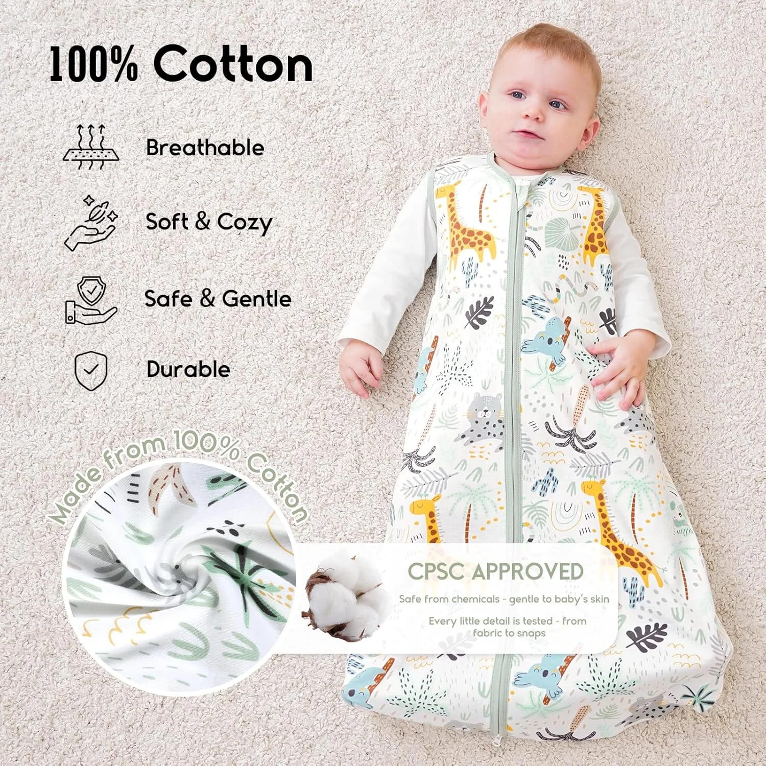 Yoofoss Baby Sleep Sack 0-24 Months 0.5 TOG Baby Wearable Blanket, 100% Cotton Infant Toddler Sleeping Sack 2-Way Zipper Lightweight Sleep Sack Yoofoss Baby Sleep Sack 0-24 Months 0.5 TOG Baby Wearable Blanket, 100% Cotton Infant Toddler Sleeping Sack 2-Way Zipper Lightweight Sleep Sack