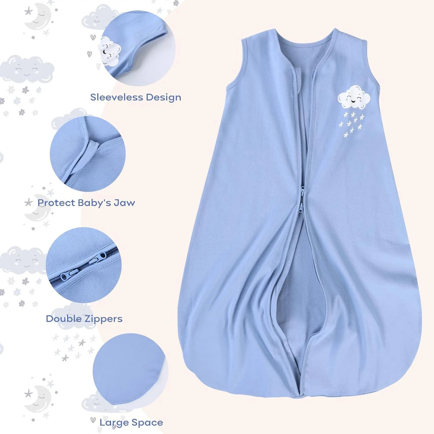 Yoofoss Baby Sleep Sack 0-24 Months Wearable Blanket 100% Organic Cotton 2-Way Zipper TOG 0.5 Toddler Sleeping Sack 3 Pack, Comfy Soft Lightweight
