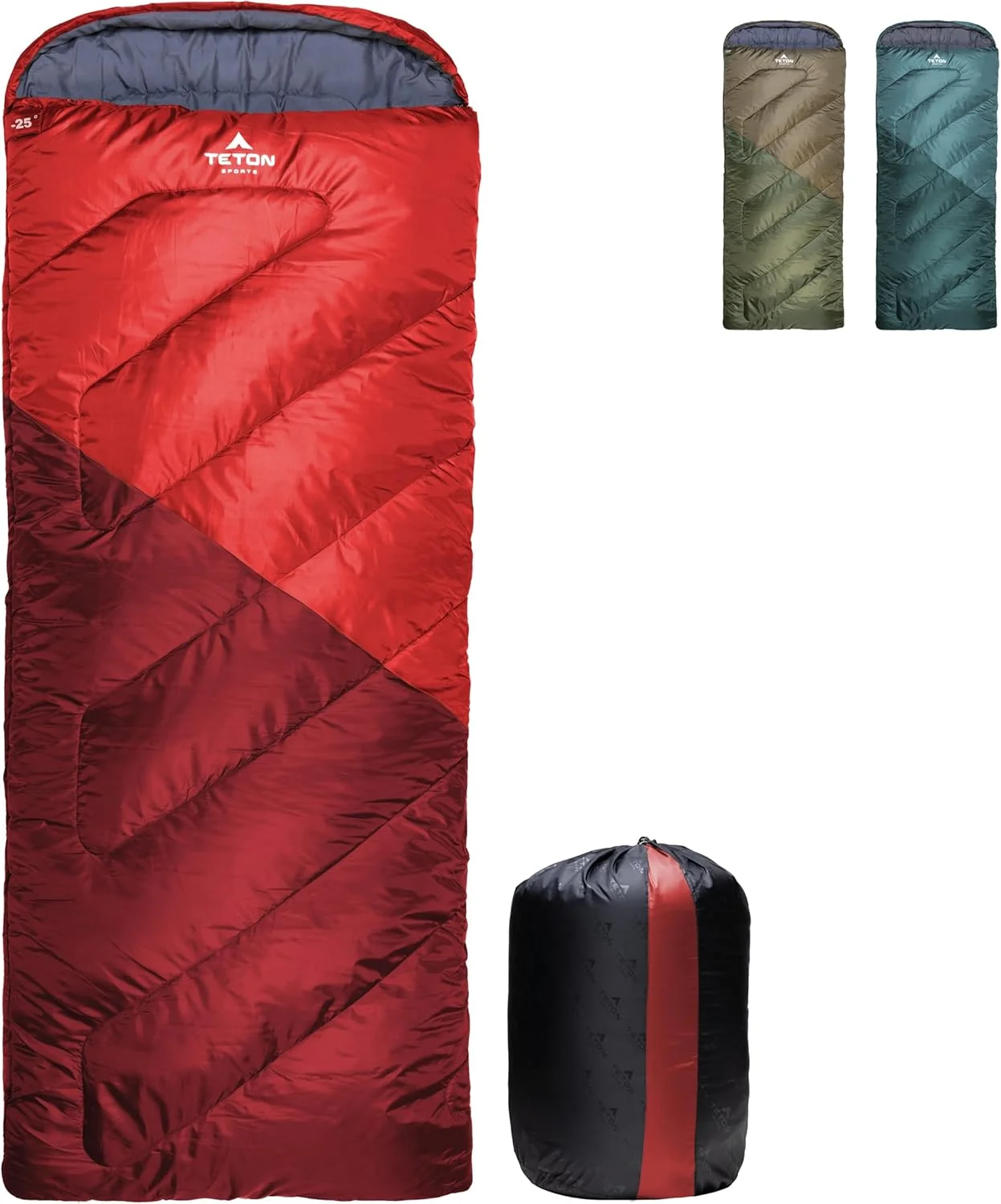 کیسه خواب TETON Sports Celsius XXL، 25-، 20، 0 درجه، کیسه خواب مناسب تمام آب و هوا برای بزرگسالان، کمپینگ آسان و گرم. شامل کیف فشرده سازی