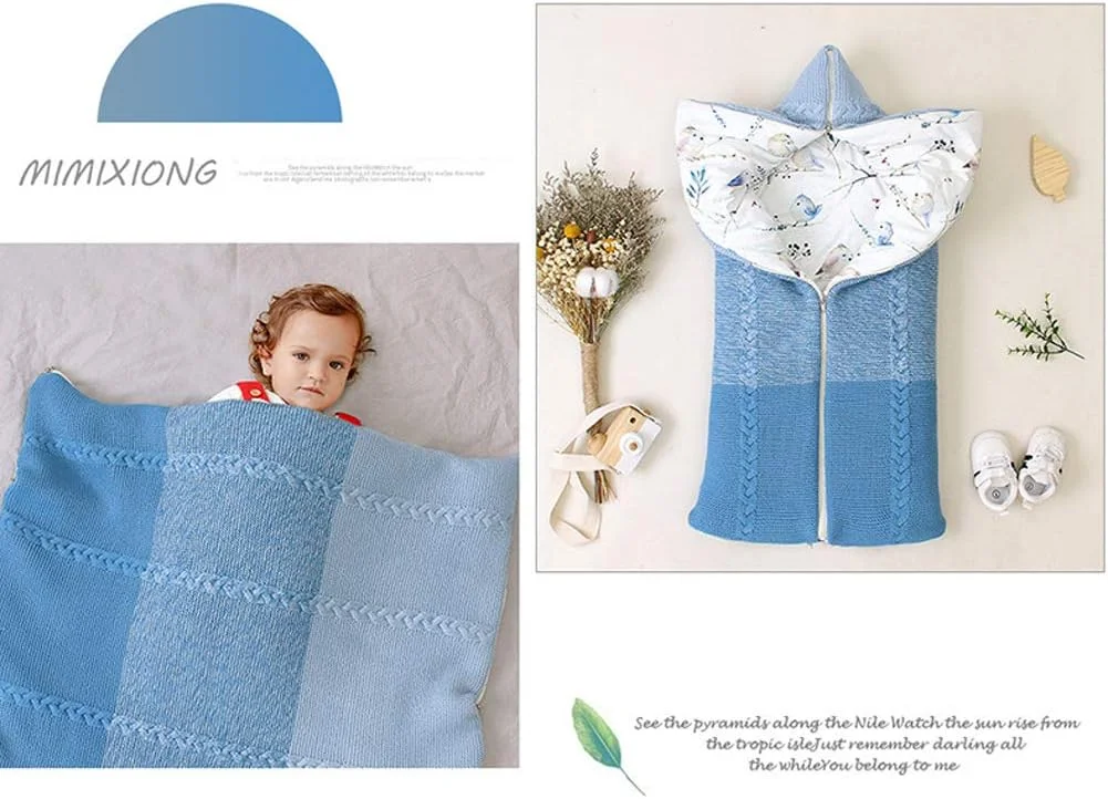 WERTYTREW Baby sleeping bags, sleeping bags Winter Newborn Baby knitted Universal Wrap Knitted Wrap Swaddle Blanket stroller sleeping bag for 0-12 months,Blue WERTYTREW Baby sleeping bags, sleeping bags Winter Newborn Baby knitted Universal Wrap Knitted Wrap Swaddle Blanket stroller sleeping bag for 0-12 months,Blue