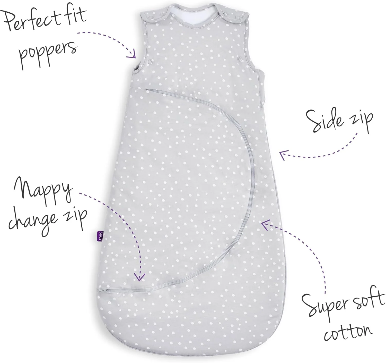 کیسه خواب نوزاد/کودک Snuz SnuzPouch | 1.0 Tog | دارای زیپ هوشمند برای تعویض پوشک | جنس: 100% پنبه | مناسب برای دمای 21-23 درجه سانتیگراد | از 6 تا 18 ماهگی | حداکثر قد کودک 86 سانتی متر - خال سفید کیسه خواب نوزاد/کودک Snuz SnuzPouch | 1.0 Tog | دارای زیپ هوشمند برای تعویض پوشک | جنس: 100% پنبه | مناسب برای دمای 21-23 درجه سانتیگراد | از 6 تا 18 ماهگی | حداکثر قد کودک 86 سانتی متر - خال سفید