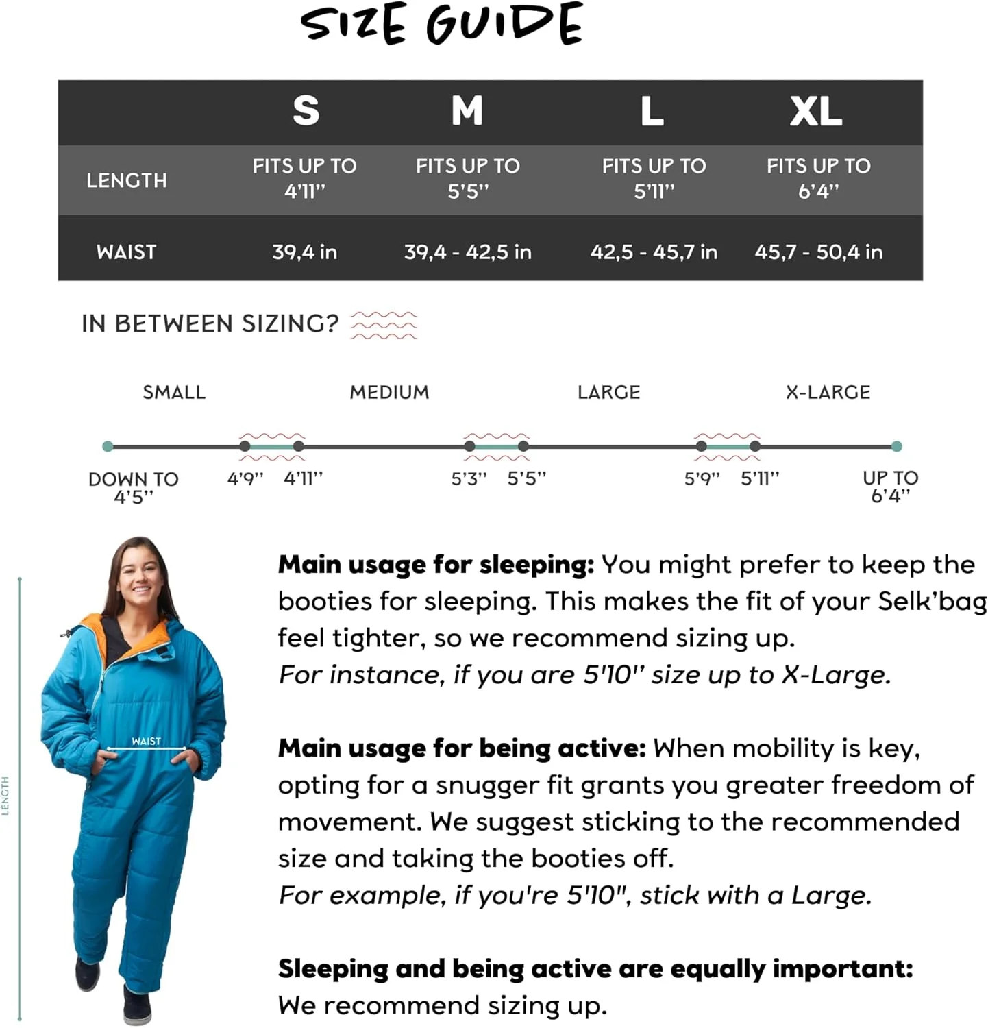Selk'bag Lite Wearable Sleeping Bag - Outdoor and Indoor Sleeping Bags for Camping, Hiking, Travel, and Backpacking w/Stuff Sack - Lightweight Sleeping Bag Suit - Temp Rating 48-55 degrees F Selk'bag Lite Wearable Sleeping Bag - Outdoor and Indoor Sleeping Bags for Camping, Hiking, Travel, and Backpacking w/Stuff Sack - Lightweight Sleeping Bag Suit - Temp Rating 48-55 degrees F