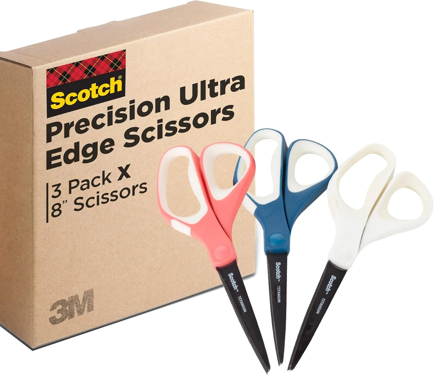 قیچی های فوق العاده تیز 8 اینچی Scotch Precision، بسته 3 عددی، آبی-سبز