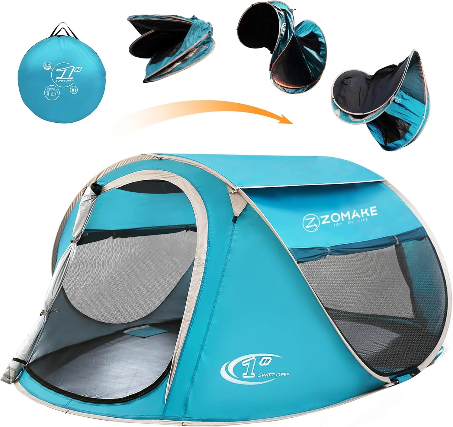 ZOMAKE Pop Up Camping Tent - Automatic Foldable Beach Tent Instant Easy Setup in 3 Seconds Portable Carry Bag Waterproof Sun Shelter for Family Outdoor Hiking(2-4 Person)