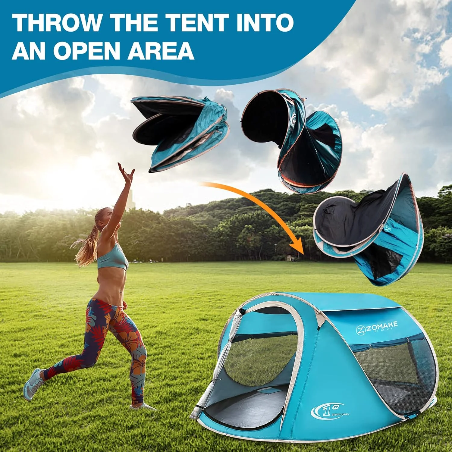 ZOMAKE Pop Up Camping Tent - Automatic Foldable Beach Tent Instant Easy Setup in 3 Seconds Portable Carry Bag Waterproof Sun Shelter for Family Outdoor Hiking(2-4 Person) ZOMAKE Pop Up Camping Tent - Automatic Foldable Beach Tent Instant Easy Setup in 3 Seconds Portable Carry Bag Waterproof Sun Shelter for Family Outdoor Hiking(2-4 Person)