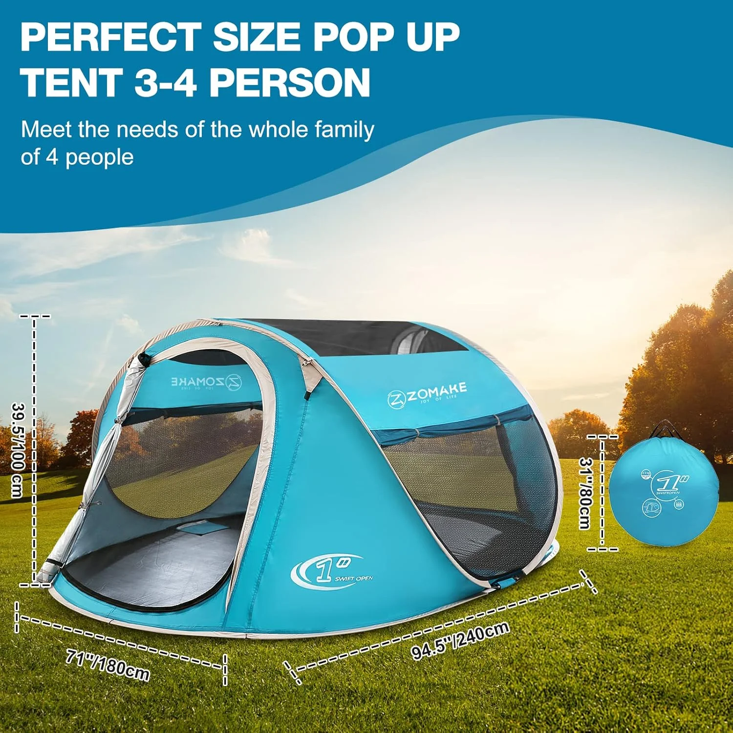 ZOMAKE Pop Up Camping Tent - Automatic Foldable Beach Tent Instant Easy Setup in 3 Seconds Portable Carry Bag Waterproof Sun Shelter for Family Outdoor Hiking(2-4 Person) ZOMAKE Pop Up Camping Tent - Automatic Foldable Beach Tent Instant Easy Setup in 3 Seconds Portable Carry Bag Waterproof Sun Shelter for Family Outdoor Hiking(2-4 Person)