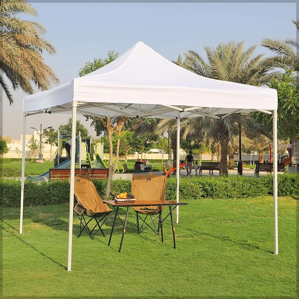 چادر سایبان تاشو سنگین YAHOME، چادر آلاچیق 3x3 با ارتفاع قابل تنظیم، اسکلت محکم، نصب آسان، پارچه ضد آب و محافظت در برابر اشعه ماوراء بنفش، سایه بان قابل حمل برای حیاط، ساحل، باغ، رویداد (سفید)