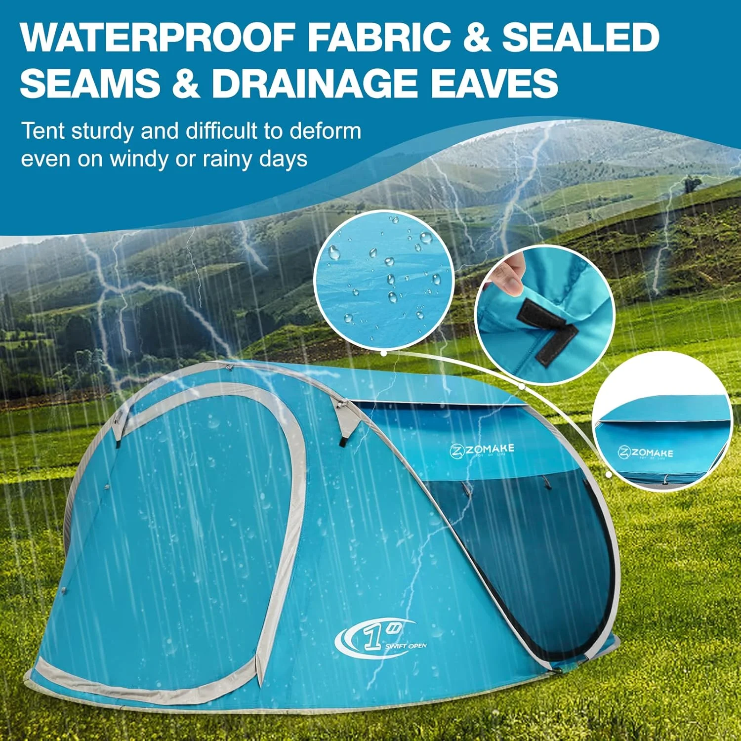 ZOMAKE Pop Up Camping Tent - Automatic Foldable Beach Tent Instant Easy Setup in 3 Seconds Portable Carry Bag Waterproof Sun Shelter for Family Outdoor Hiking(2-4 Person) ZOMAKE Pop Up Camping Tent - Automatic Foldable Beach Tent Instant Easy Setup in 3 Seconds Portable Carry Bag Waterproof Sun Shelter for Family Outdoor Hiking(2-4 Person)