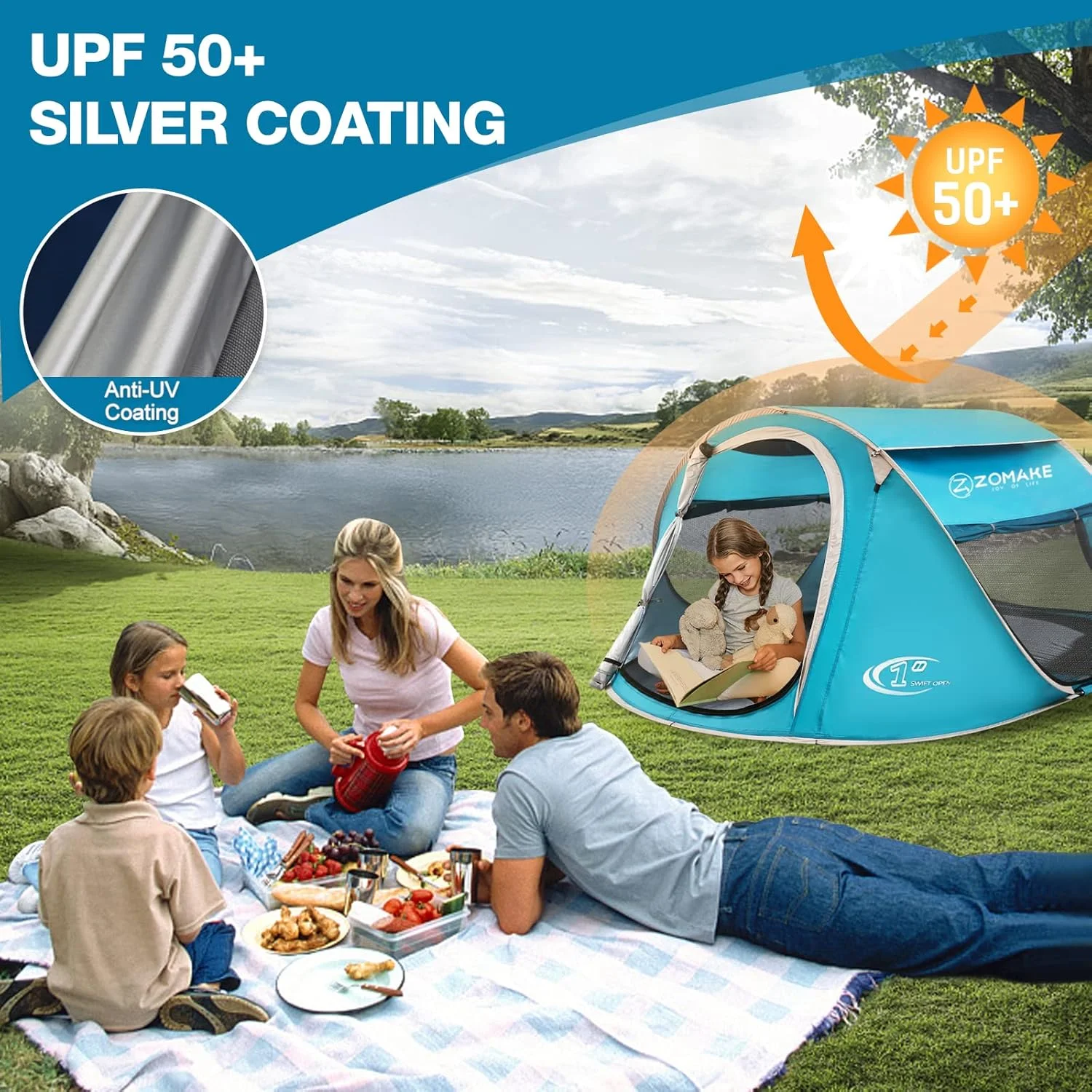 ZOMAKE Pop Up Camping Tent - Automatic Foldable Beach Tent Instant Easy Setup in 3 Seconds Portable Carry Bag Waterproof Sun Shelter for Family Outdoor Hiking(2-4 Person) ZOMAKE Pop Up Camping Tent - Automatic Foldable Beach Tent Instant Easy Setup in 3 Seconds Portable Carry Bag Waterproof Sun Shelter for Family Outdoor Hiking(2-4 Person)