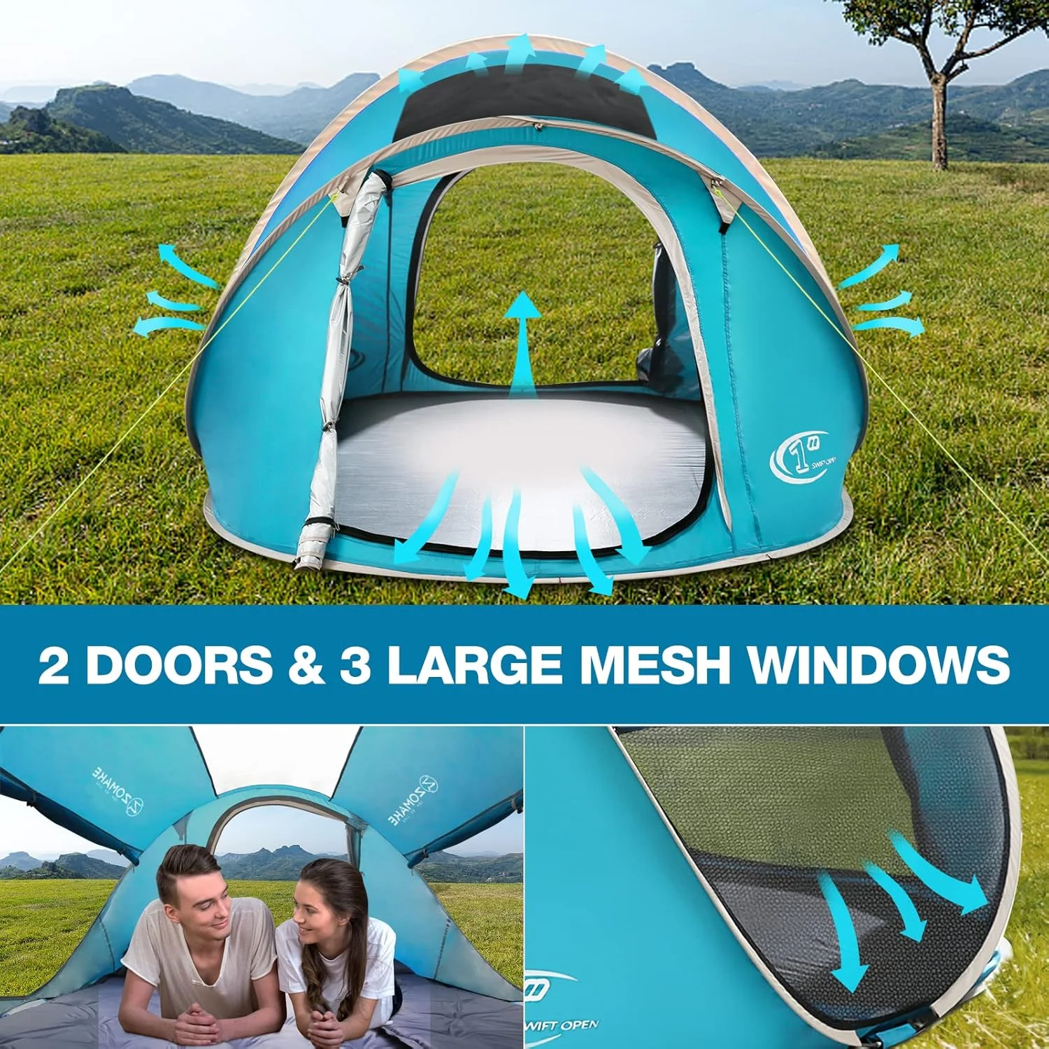 ZOMAKE Pop Up Camping Tent - Automatic Foldable Beach Tent Instant Easy Setup in 3 Seconds Portable Carry Bag Waterproof Sun Shelter for Family Outdoor Hiking(2-4 Person) ZOMAKE Pop Up Camping Tent - Automatic Foldable Beach Tent Instant Easy Setup in 3 Seconds Portable Carry Bag Waterproof Sun Shelter for Family Outdoor Hiking(2-4 Person)