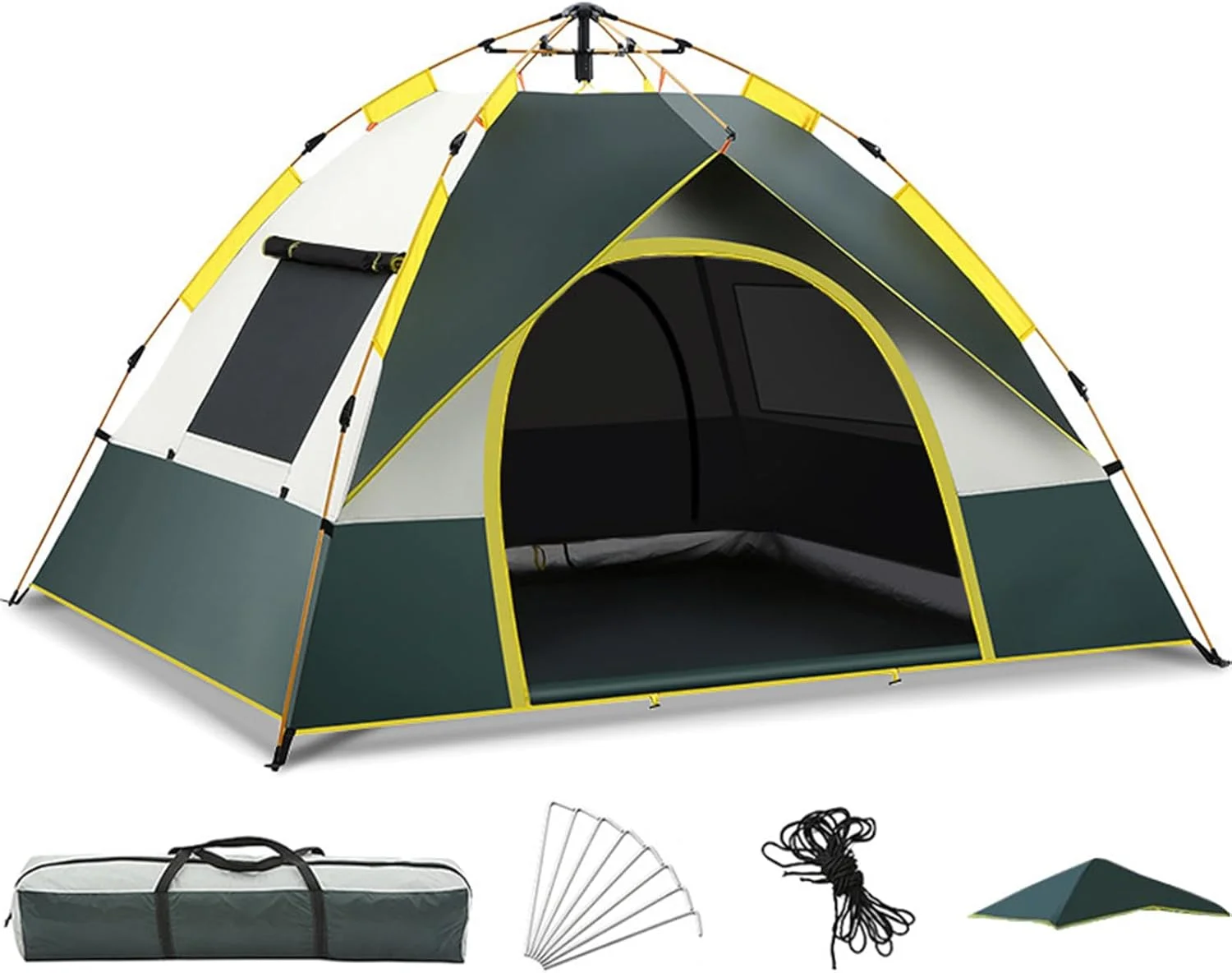 YHOME Camping Tent Outdoor, Beach Tent for 3-4 Persons, Pop Up Tent Full-Automatic Instant Tent Open Quickly,Rainproof Lightweight Portable Backpacking Tent for Outdoor Camping Hiking(Green)