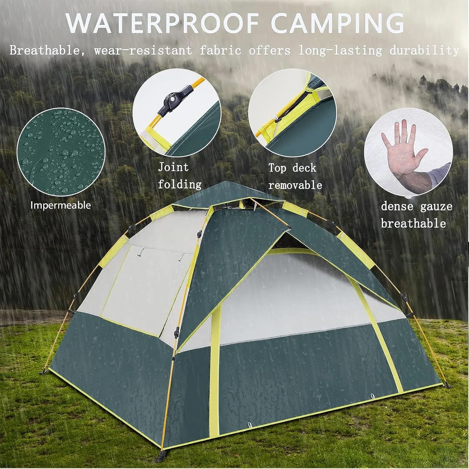 YHOME Camping Tent Outdoor, Beach Tent for 3-4 Persons, Pop Up Tent Full-Automatic Instant Tent Open Quickly,Rainproof Lightweight Portable Backpacking Tent for Outdoor Camping Hiking(Green) YHOME Camping Tent Outdoor, Beach Tent for 3-4 Persons, Pop Up Tent Full-Automatic Instant Tent Open Quickly,Rainproof Lightweight Portable Backpacking Tent for Outdoor Camping Hiking(Green)
