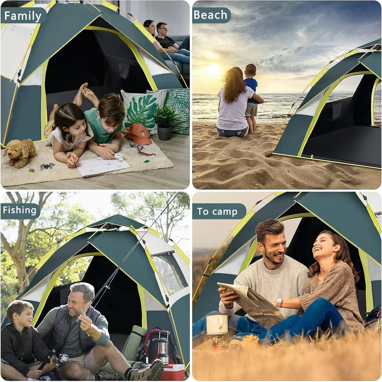 YHOME Camping Tent Outdoor, Beach Tent for 3-4 Persons, Pop Up Tent Full-Automatic Instant Tent Open Quickly,Rainproof Lightweight Portable Backpacking Tent for Outdoor Camping Hiking(Green) YHOME Camping Tent Outdoor, Beach Tent for 3-4 Persons, Pop Up Tent Full-Automatic Instant Tent Open Quickly,Rainproof Lightweight Portable Backpacking Tent for Outdoor Camping Hiking(Green)
