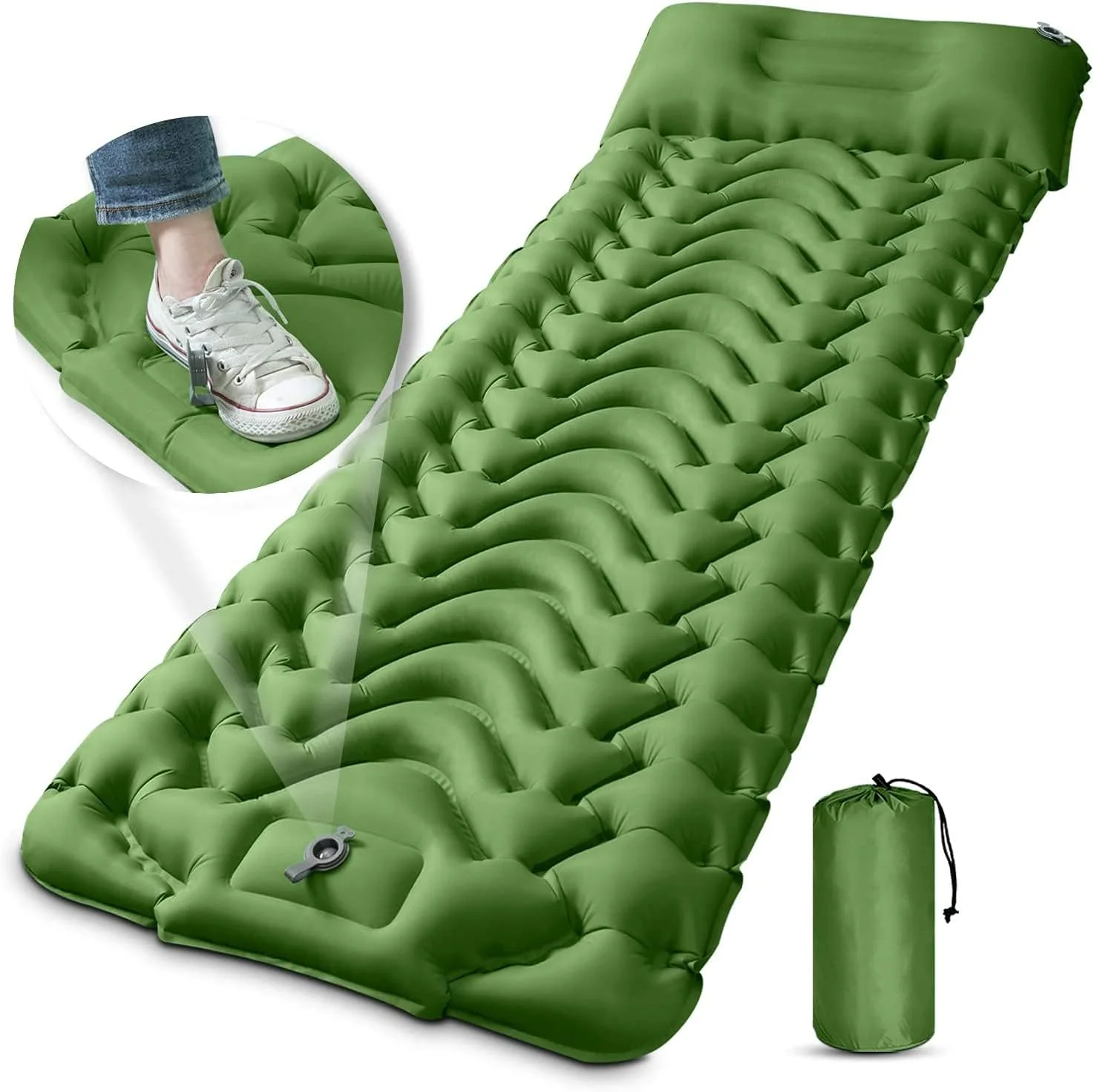 SKADE Camping Sleeping Pad, Extra Thickness 9.9cm Inflatable Sleeping Mat with Pillow Built-in Pump, Compact Ultralight Waterproof Camping Air Mattress for Hiking, Tent, Traveling (Green)