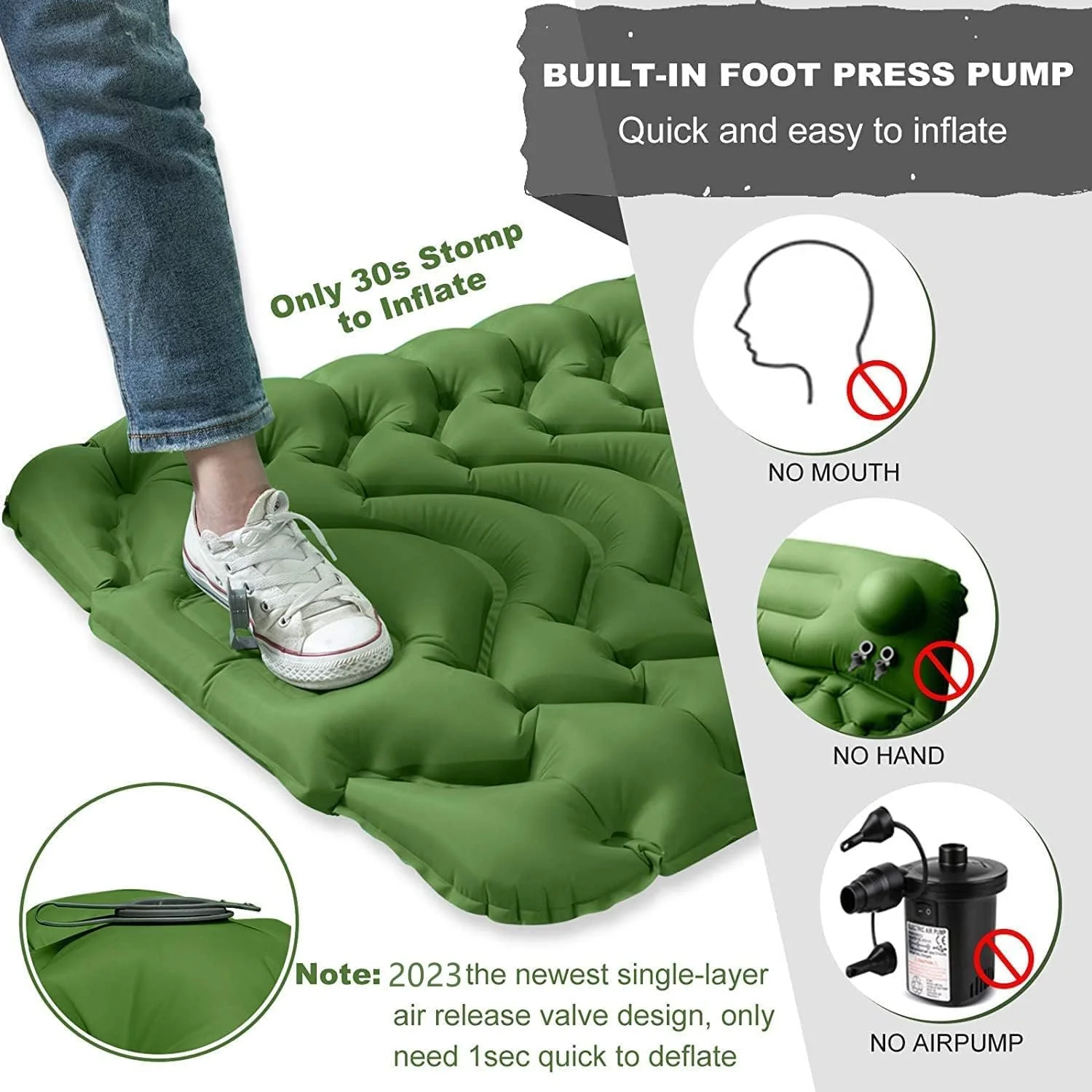SKADE Camping Sleeping Pad, Extra Thickness 9.9cm Inflatable Sleeping Mat with Pillow Built-in Pump, Compact Ultralight Waterproof Camping Air Mattress for Hiking, Tent, Traveling (Green) SKADE Camping Sleeping Pad, Extra Thickness 9.9cm Inflatable Sleeping Mat with Pillow Built-in Pump, Compact Ultralight Waterproof Camping Air Mattress for Hiking, Tent, Traveling (Green)