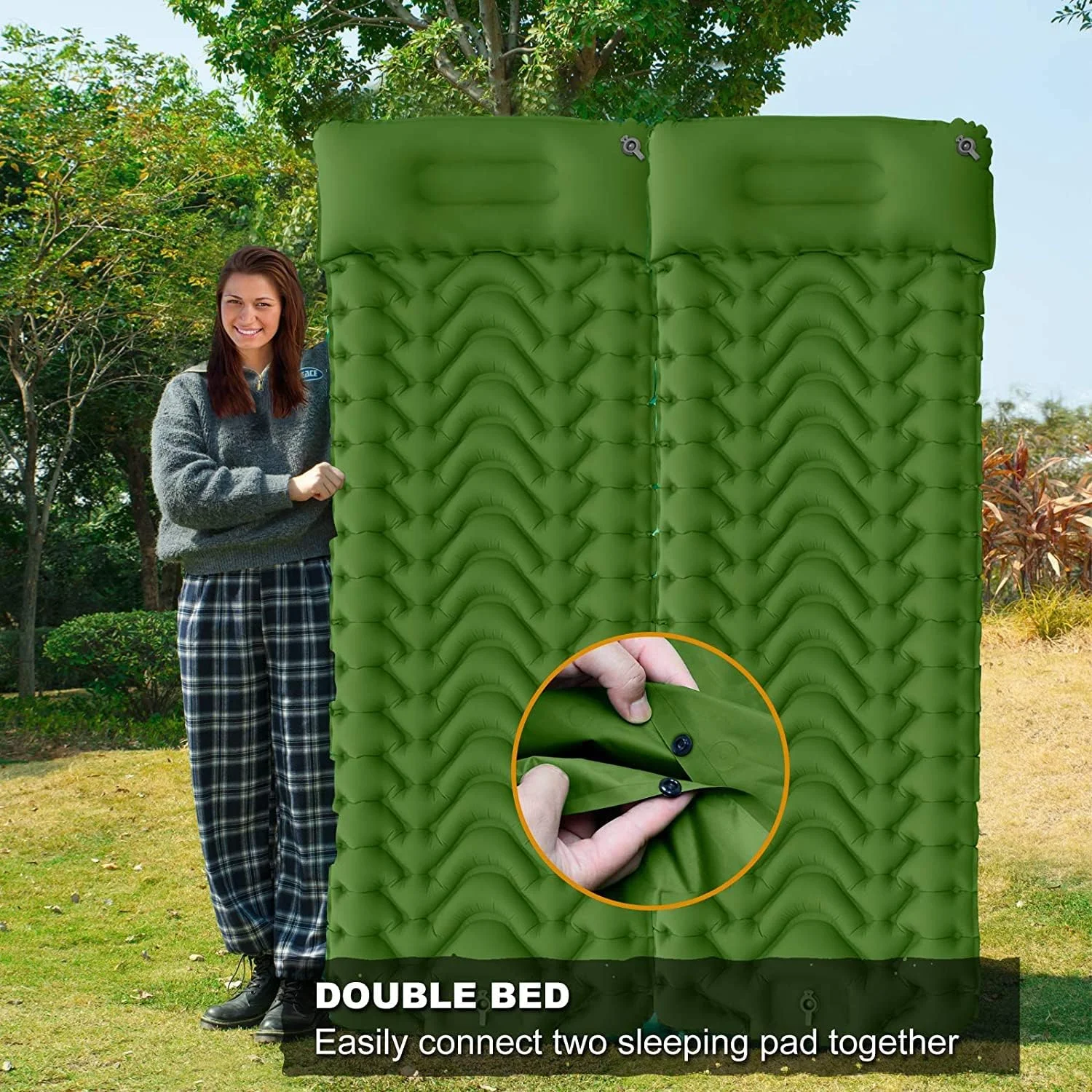 SKADE Camping Sleeping Pad, Extra Thickness 9.9cm Inflatable Sleeping Mat with Pillow Built-in Pump, Compact Ultralight Waterproof Camping Air Mattress for Hiking, Tent, Traveling (Green) SKADE Camping Sleeping Pad, Extra Thickness 9.9cm Inflatable Sleeping Mat with Pillow Built-in Pump, Compact Ultralight Waterproof Camping Air Mattress for Hiking, Tent, Traveling (Green)