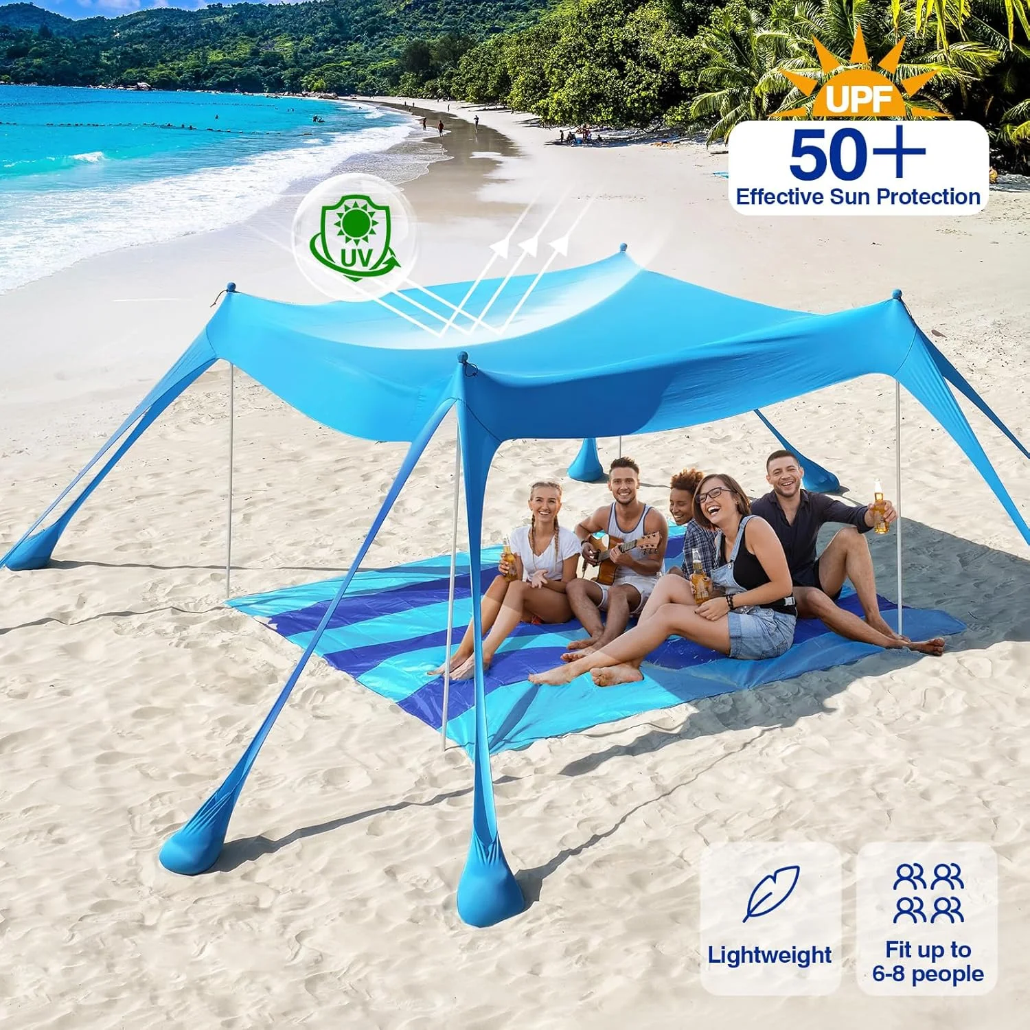 سایبان چادر ساحلی راینو ولی، سایه بان خانوادگی قابل حمل 3x3 متر با UPF50+، دارای 8 کیسه شن و 4 میله آلومینیومی، سایبان پاپ آپ برای ساحل، کمپینگ، ماهیگیری، حیاط خلوت و پیک نیک، آبی آسمانی سایبان چادر ساحلی راینو ولی، سایه بان خانوادگی قابل حمل 3x3 متر با UPF50+، دارای 8 کیسه شن و 4 میله آلومینیومی، سایبان پاپ آپ برای ساحل، کمپینگ، ماهیگیری، حیاط خلوت و پیک نیک، آبی آسمانی