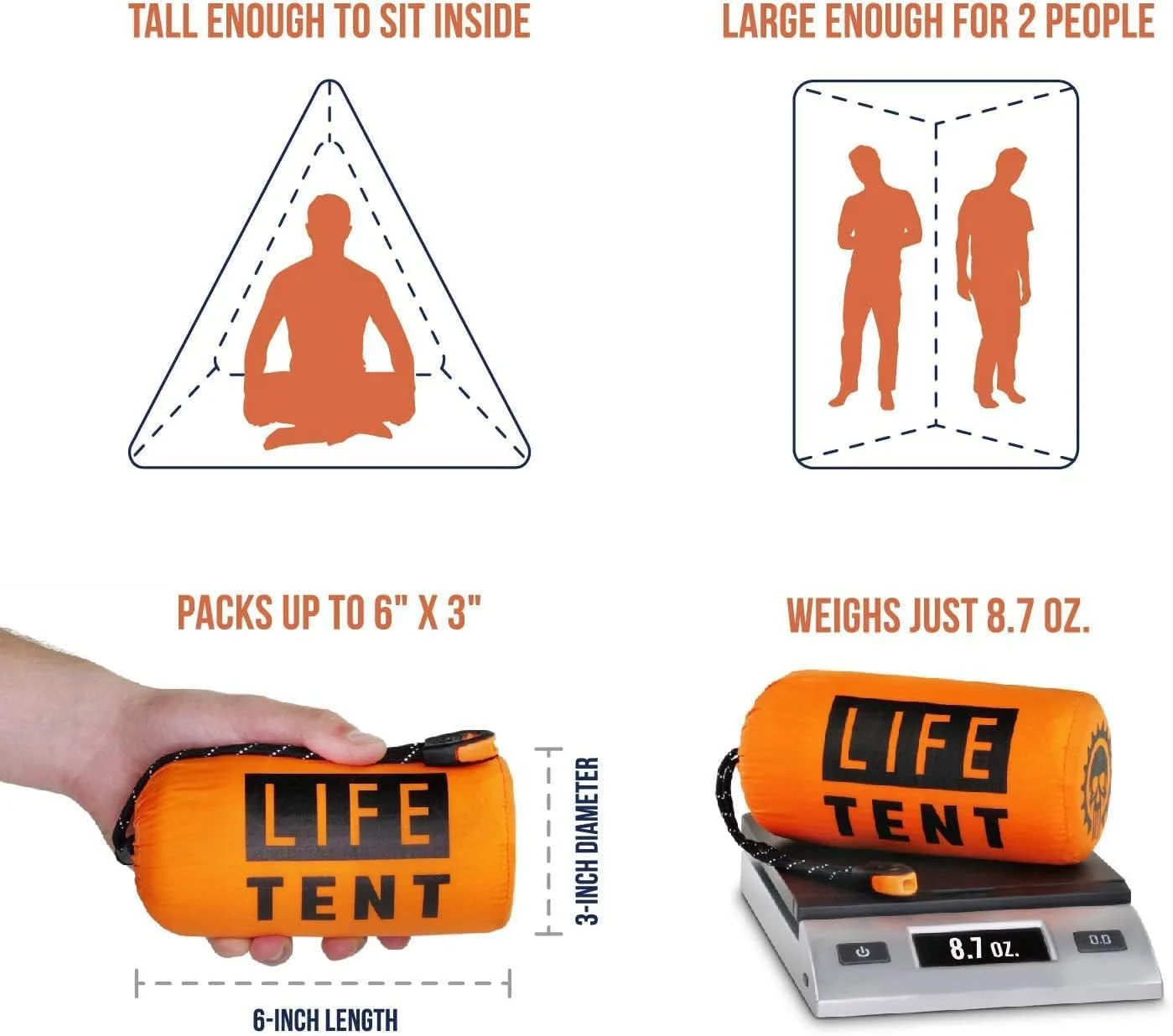 JICUICUI M&J Life Tent Emergency Survival Shelter – 2 Person Emergency Tent – Use As Survival Tent, Emergency Shelter, Tube Tent, Survival Tarp - Includes Survival Whistle & Paracord